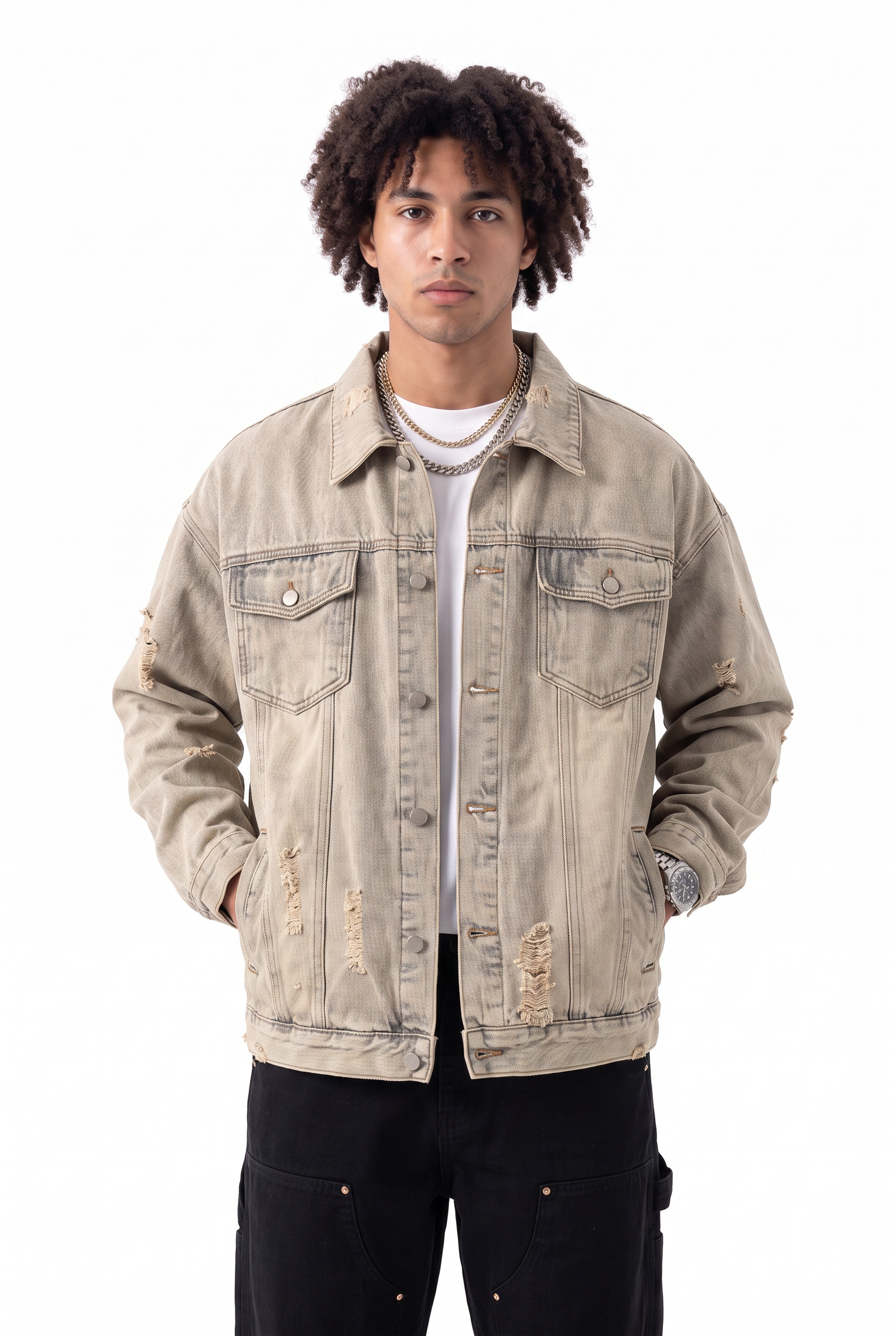 Beige Zip Mandarin Collar Jacket