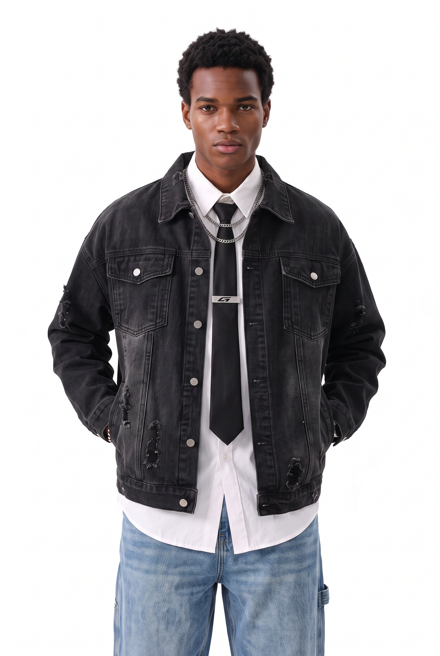 Black Zip-Up Mandarin Collar Jacket
