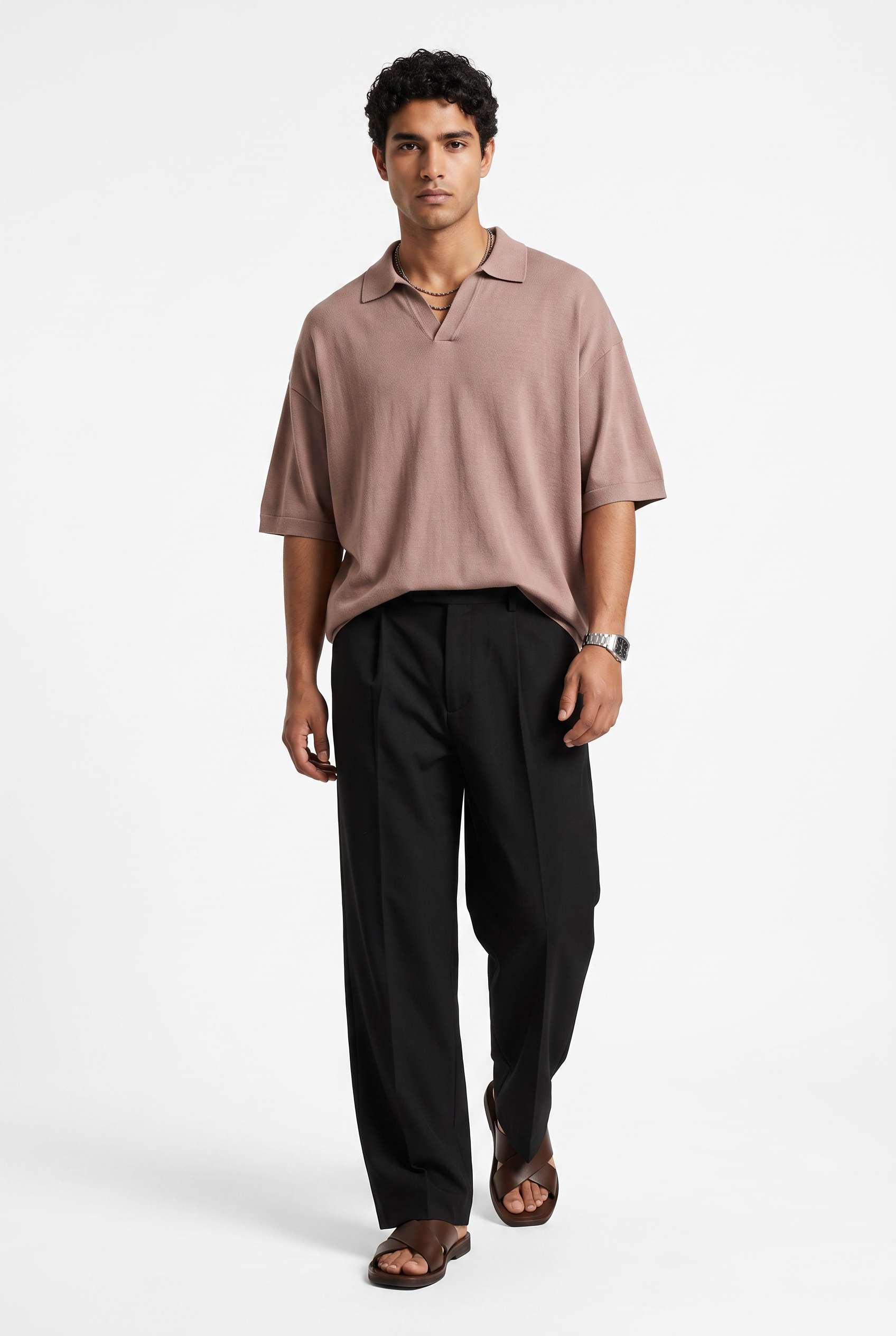 Beige Oversized Crew Neck Tee