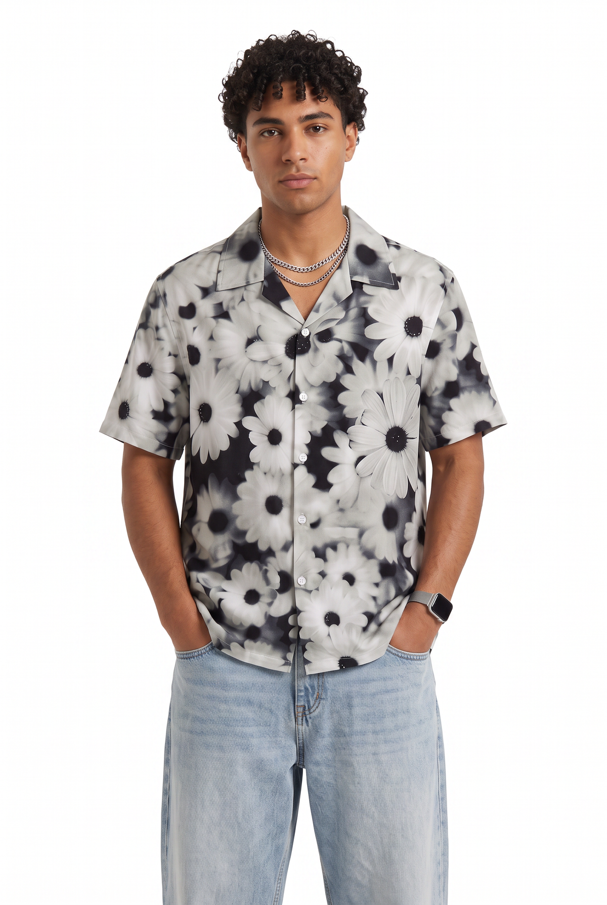 Floral Monochrome Camp Collar Shirt