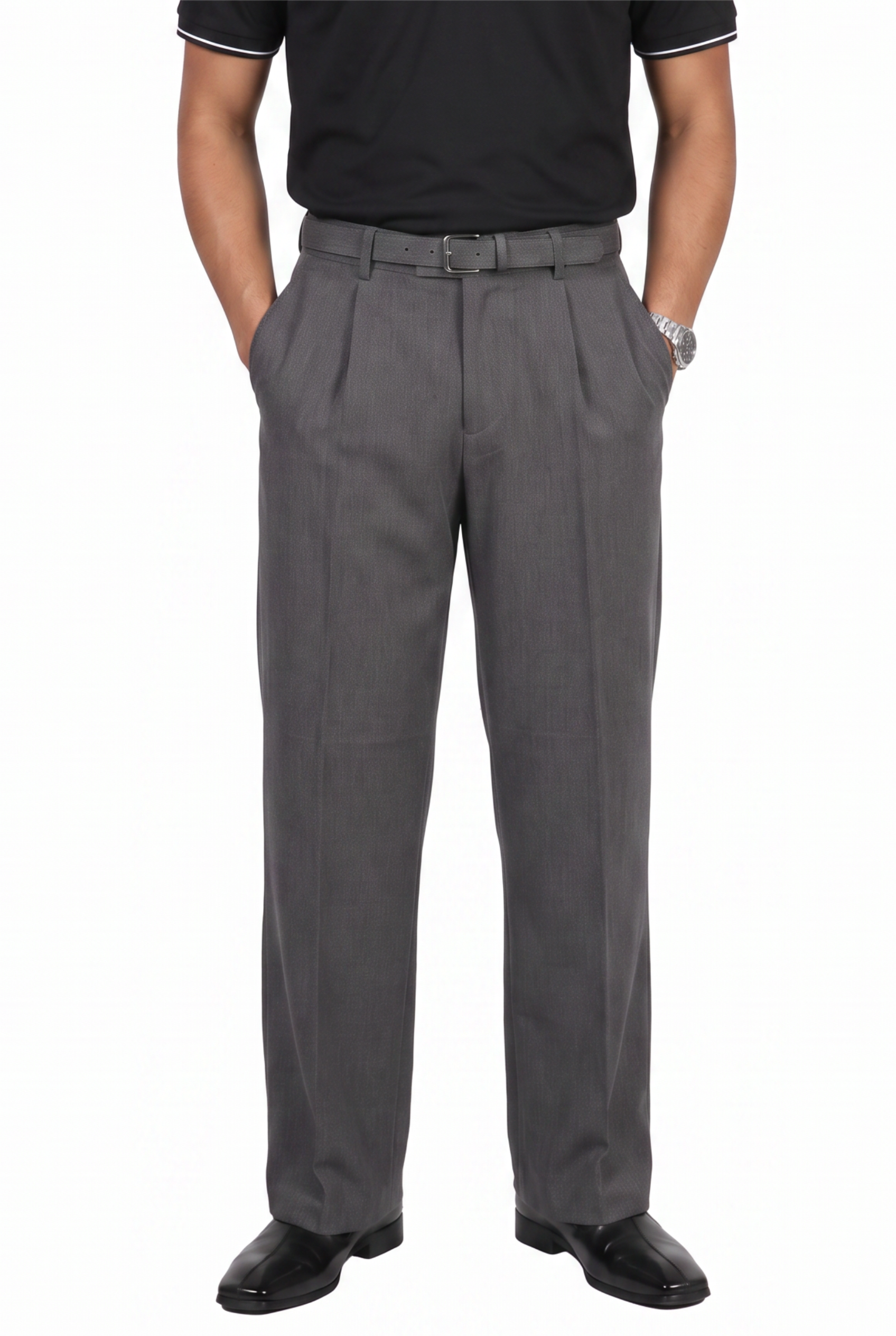 Grey Slim Flat-Front Formal Trousers