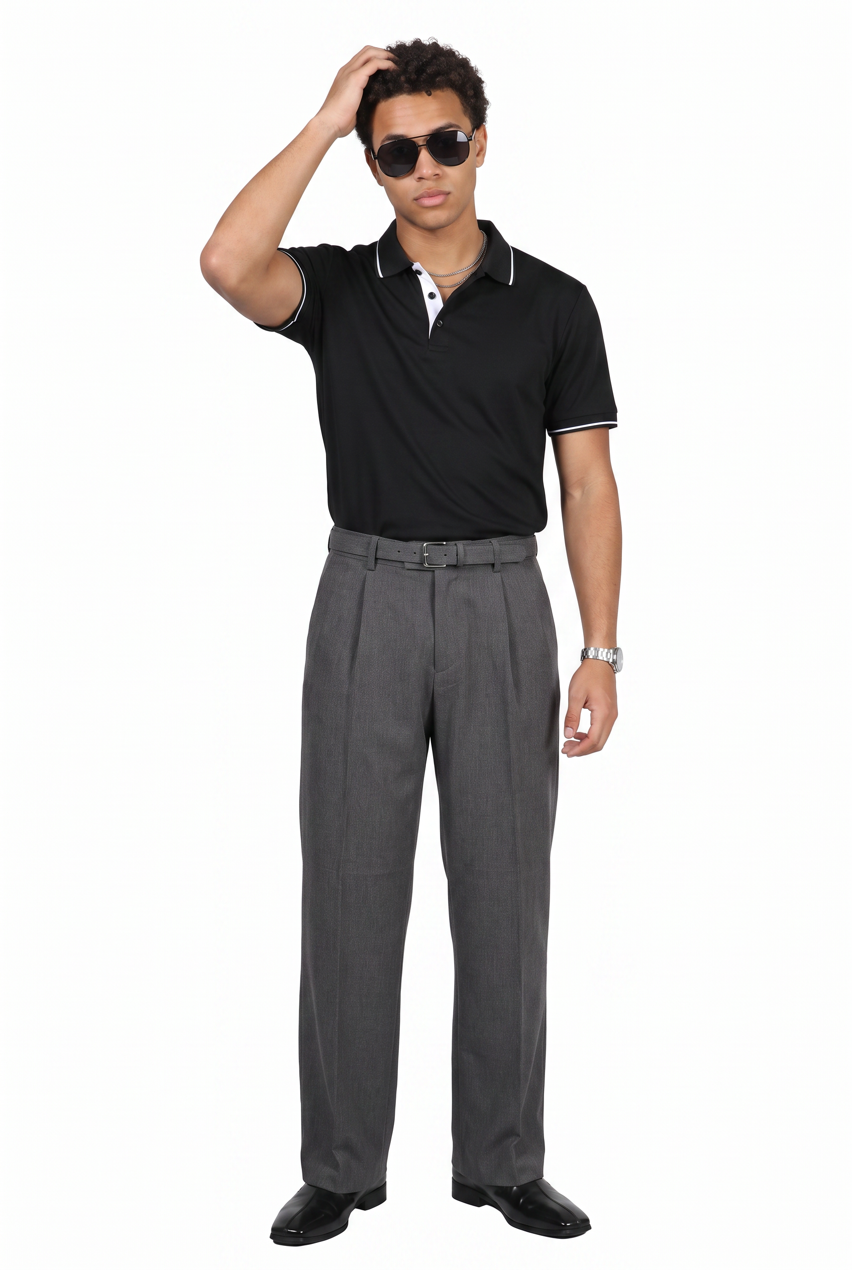 Grey Slim Flat-Front Formal Trousers