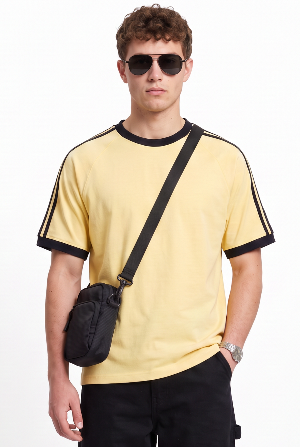 Yellow Oversized Stripe Trim Tee