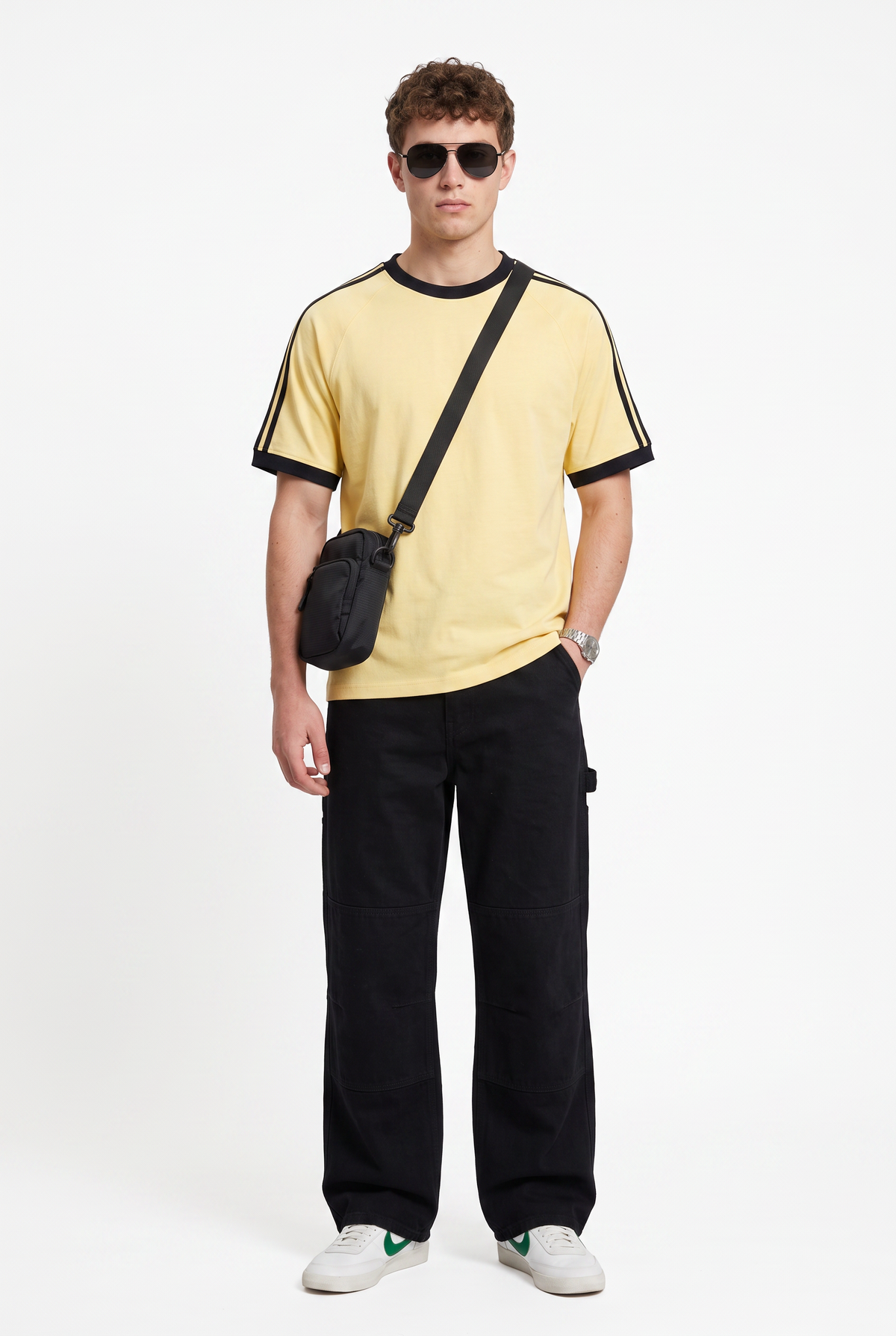 Yellow Oversized Stripe Trim Tee