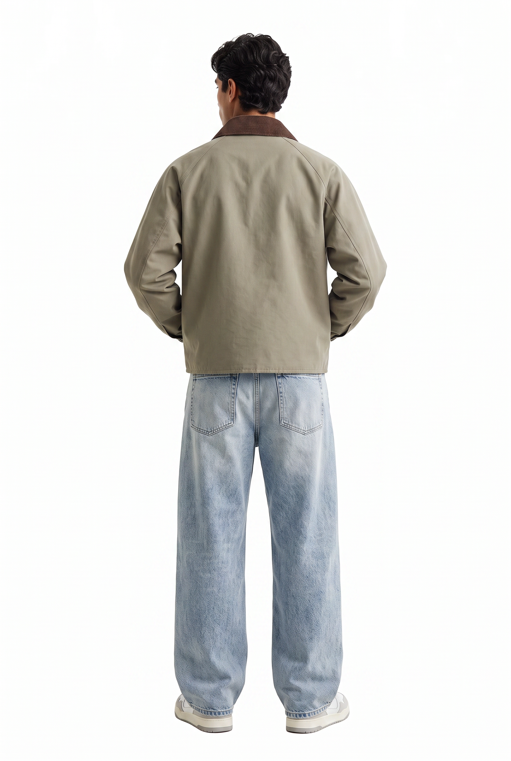 Beige Zip-Up Mandarin Collar Jacket