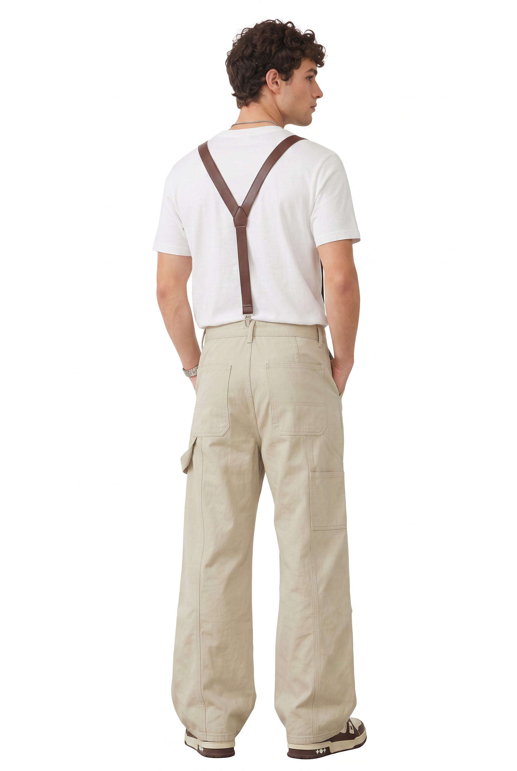 Cream Drawstring Straight Casual Trousers