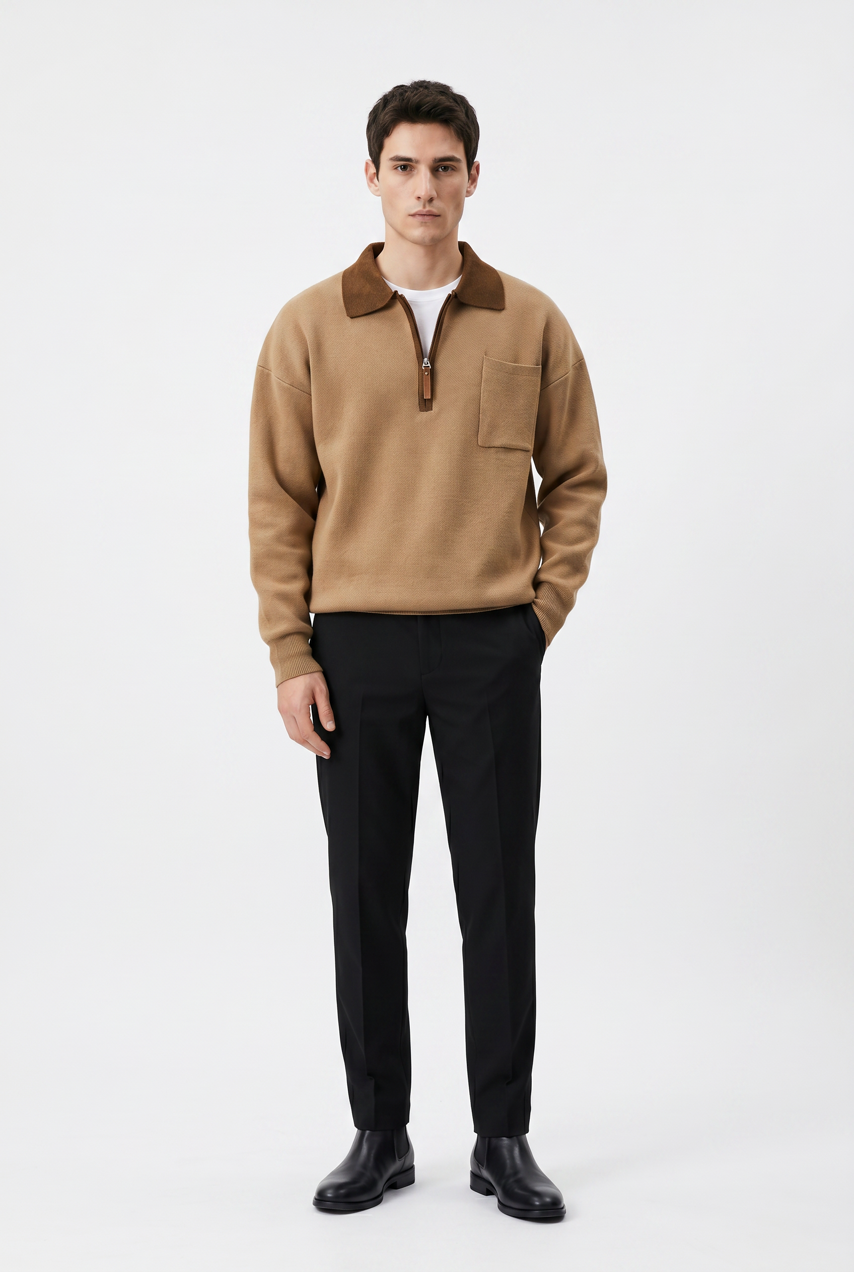Brown Ribbed Relaxed Sweater