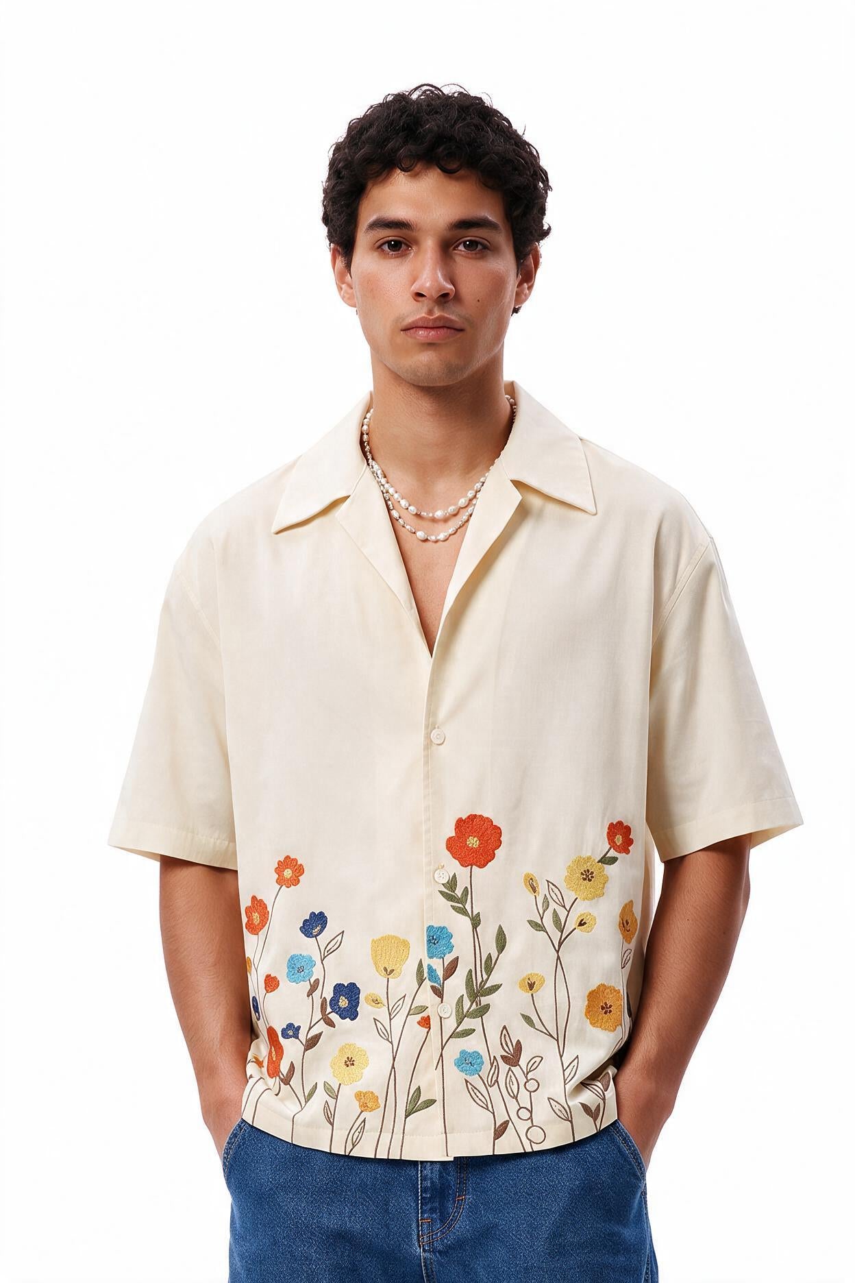 Cream Chest Pocket Casual Shirt