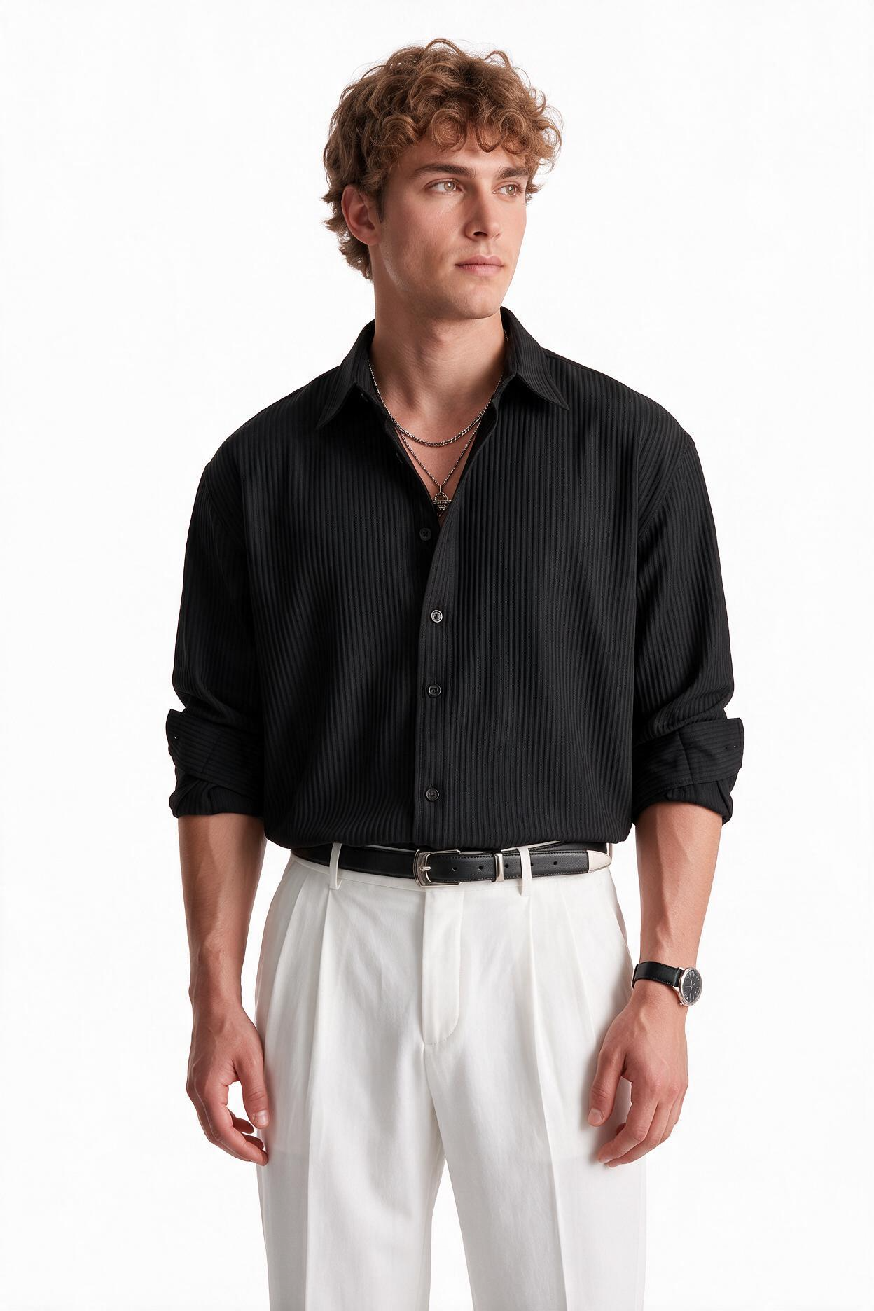 Black Chest Pocket Casual Shirt