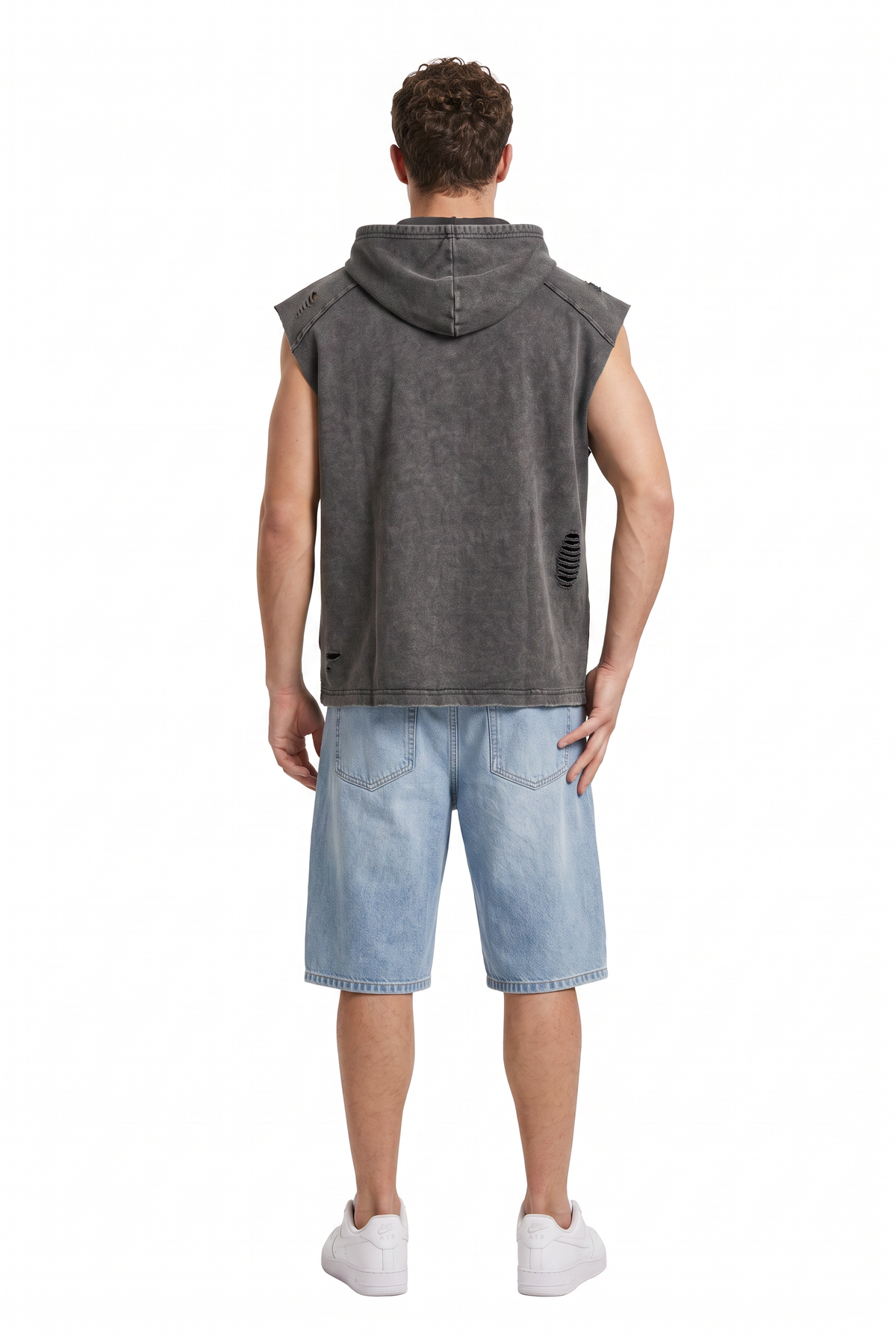 Distressed Charcoal Sleeveless Hoodie