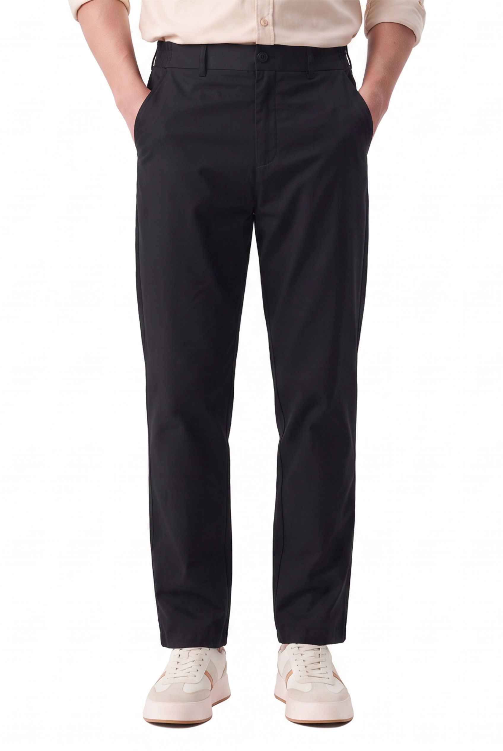 Black Slim Flat-Front Formal Trousers