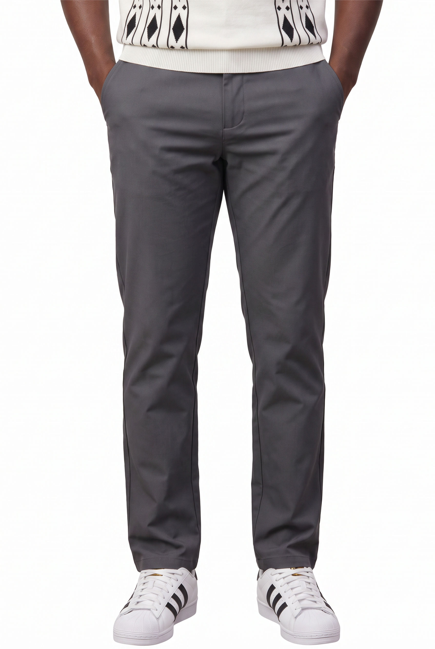 Grey Flat-Front Slim Formal Trousers