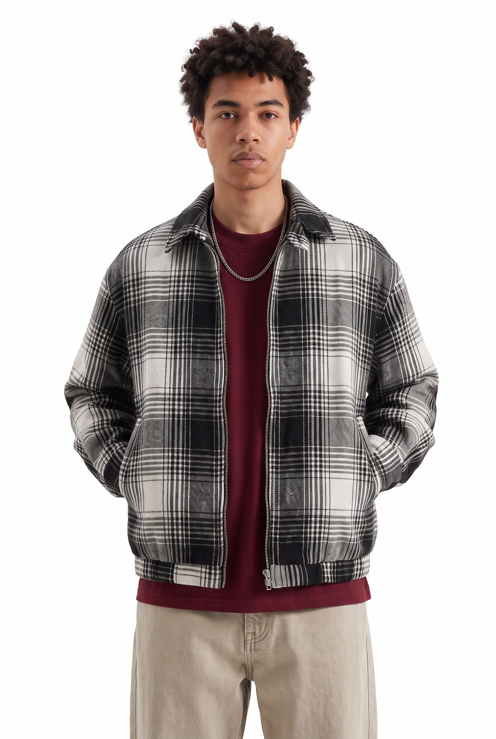 Black Zip-Up Mandarin Collar Jacket