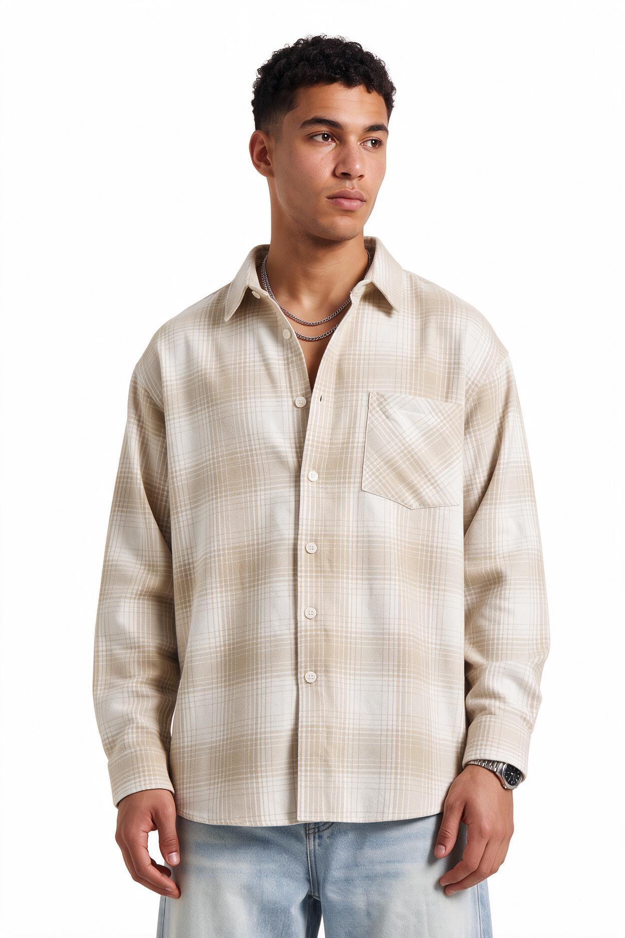 Cream Chest Pocket Casual Shirt