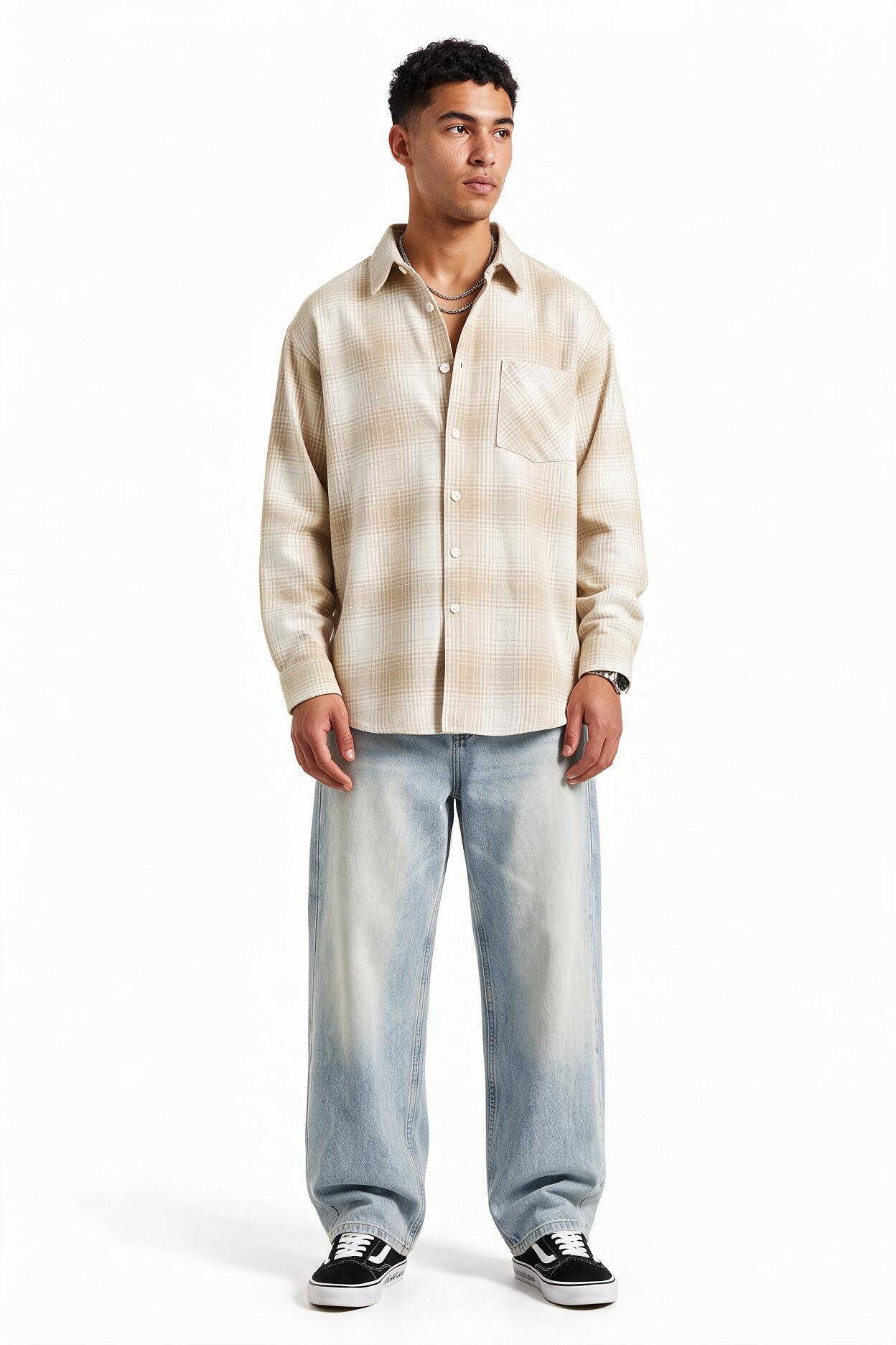Cream Chest Pocket Casual Shirt