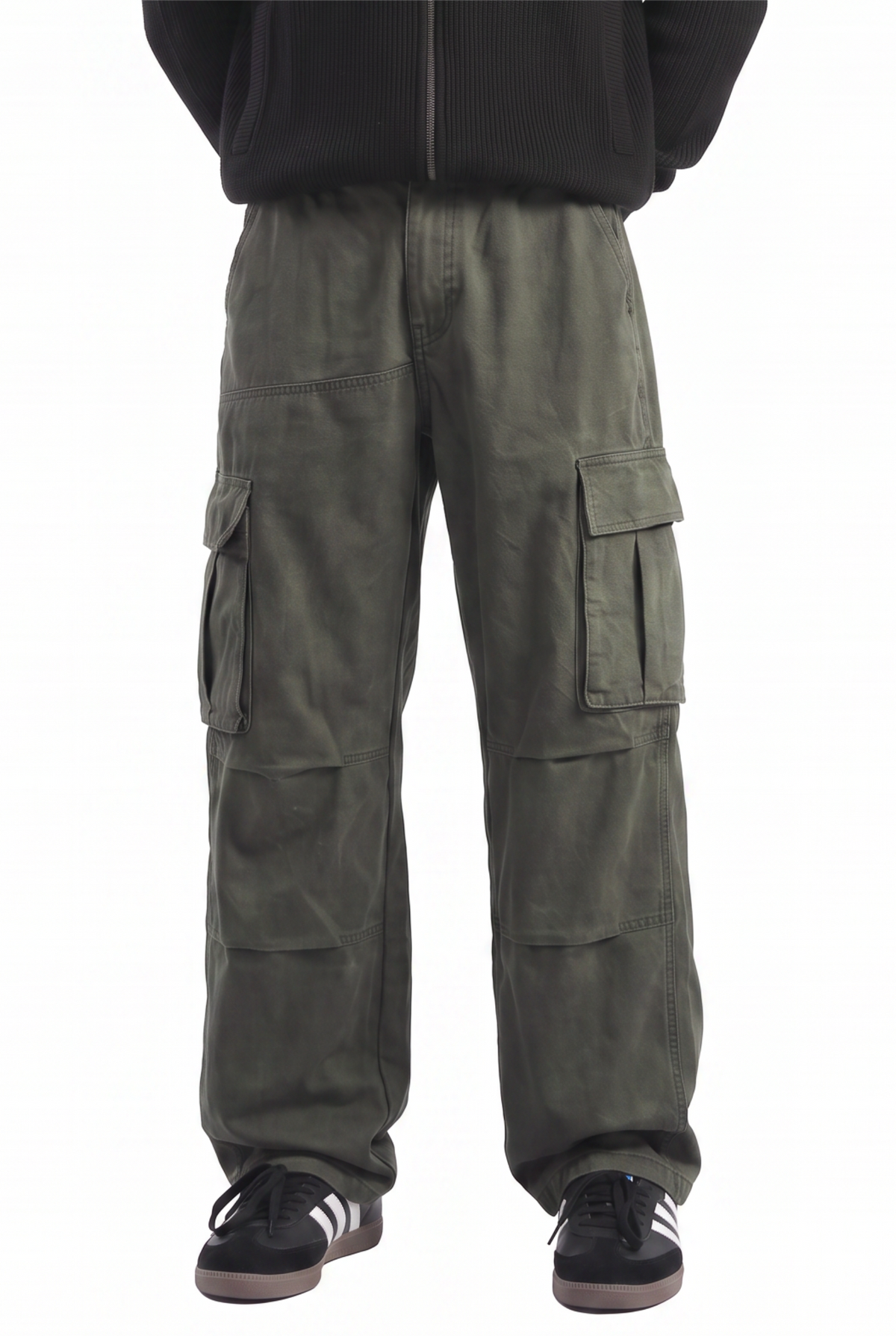 Washed Olive Cargo Trousers