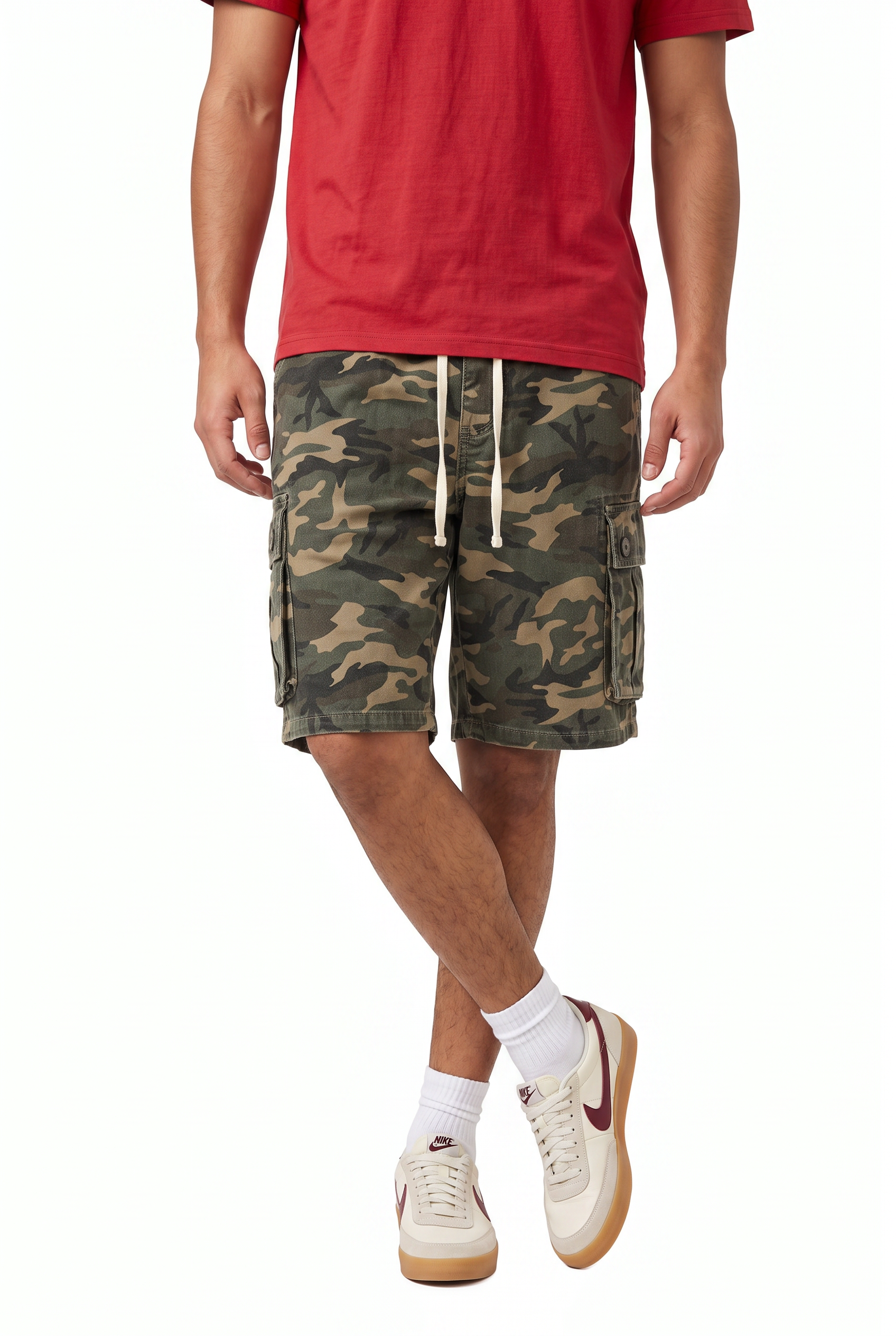Olive Drawstring Regular Shorts