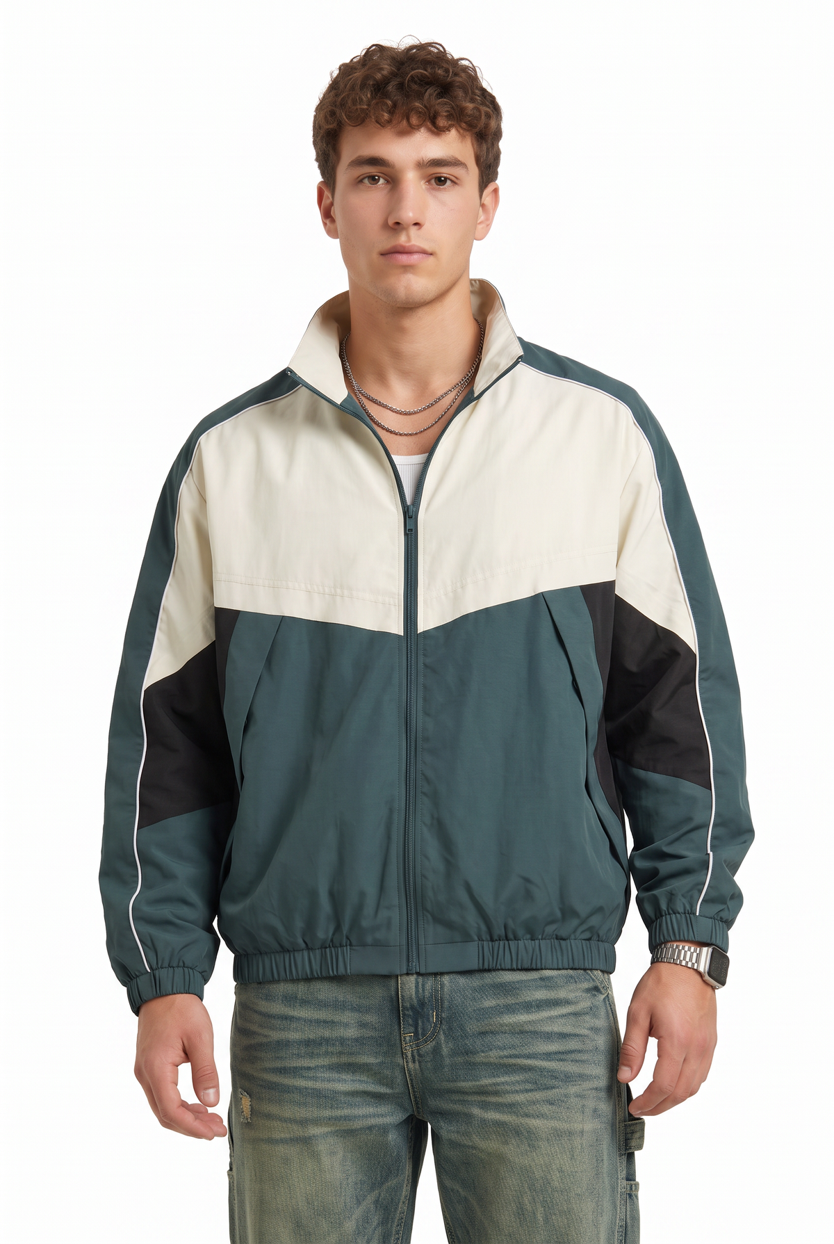 Colorblock Teal Windbreaker Jacket