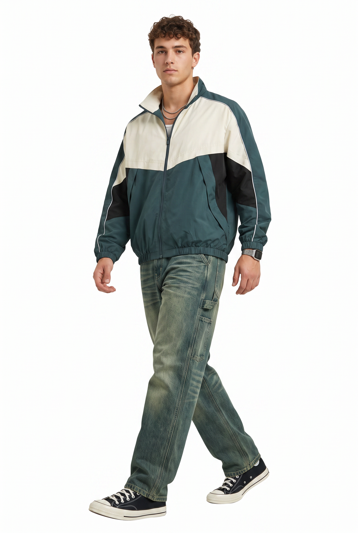 Colorblock Teal Windbreaker Jacket