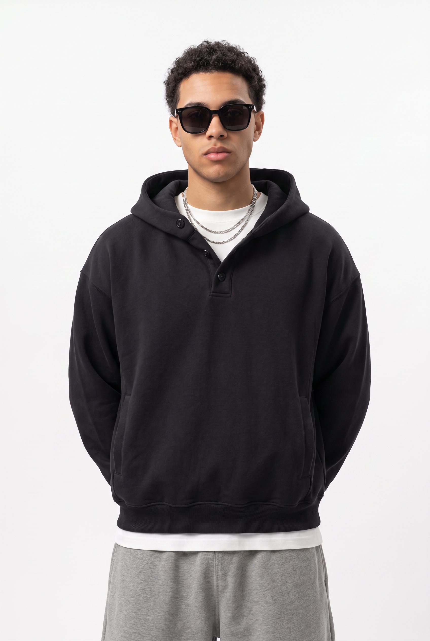 Black Oversized Drawstring Hoodie