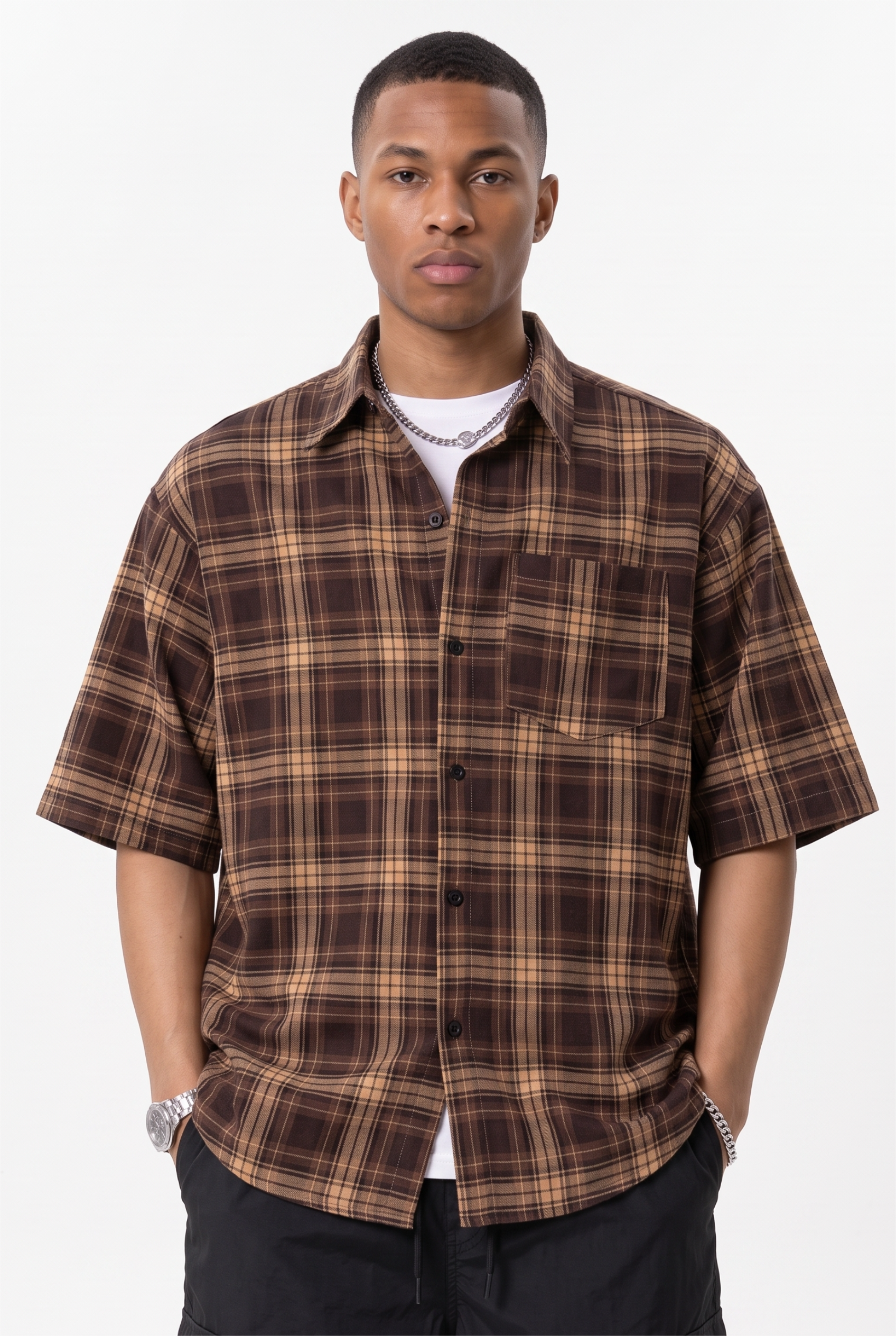 Brown Chest Pocket Casual Shirt