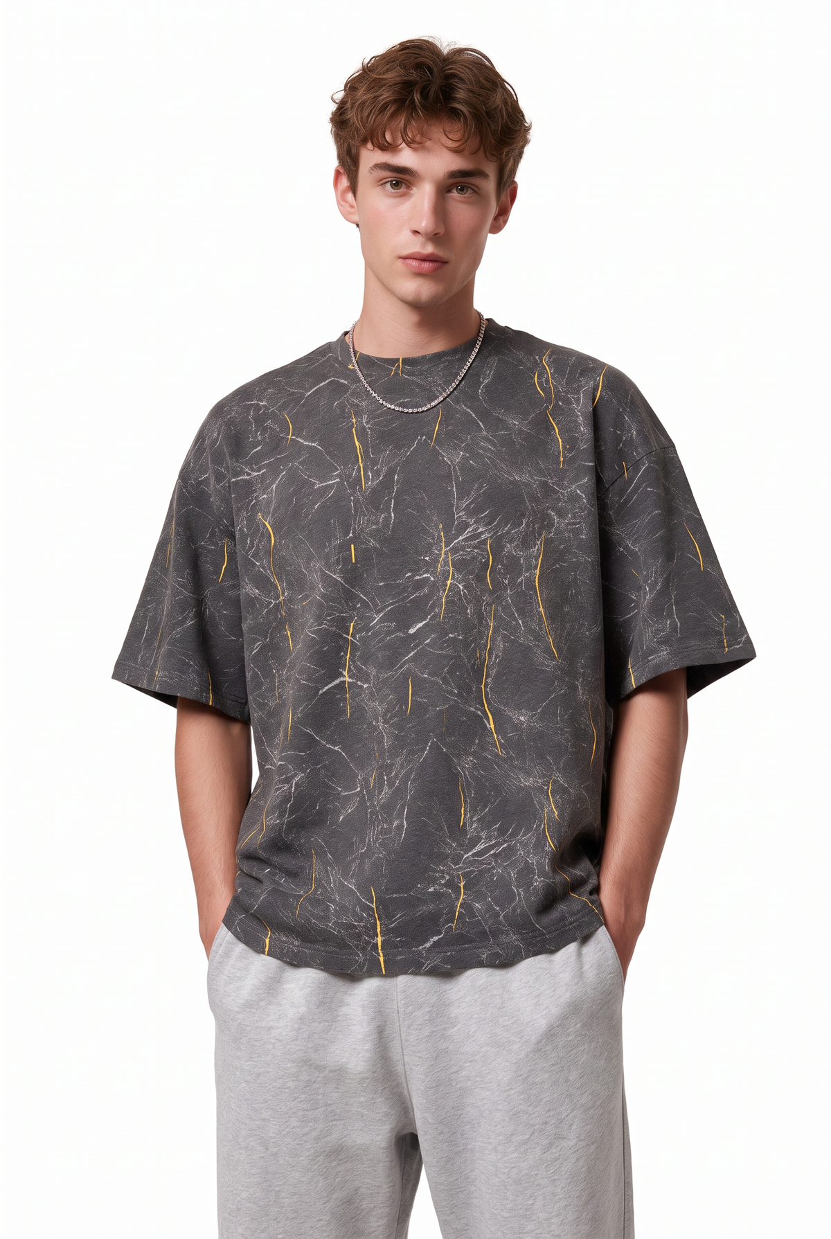 Grey Relaxed Fit Marble T-Shirt
