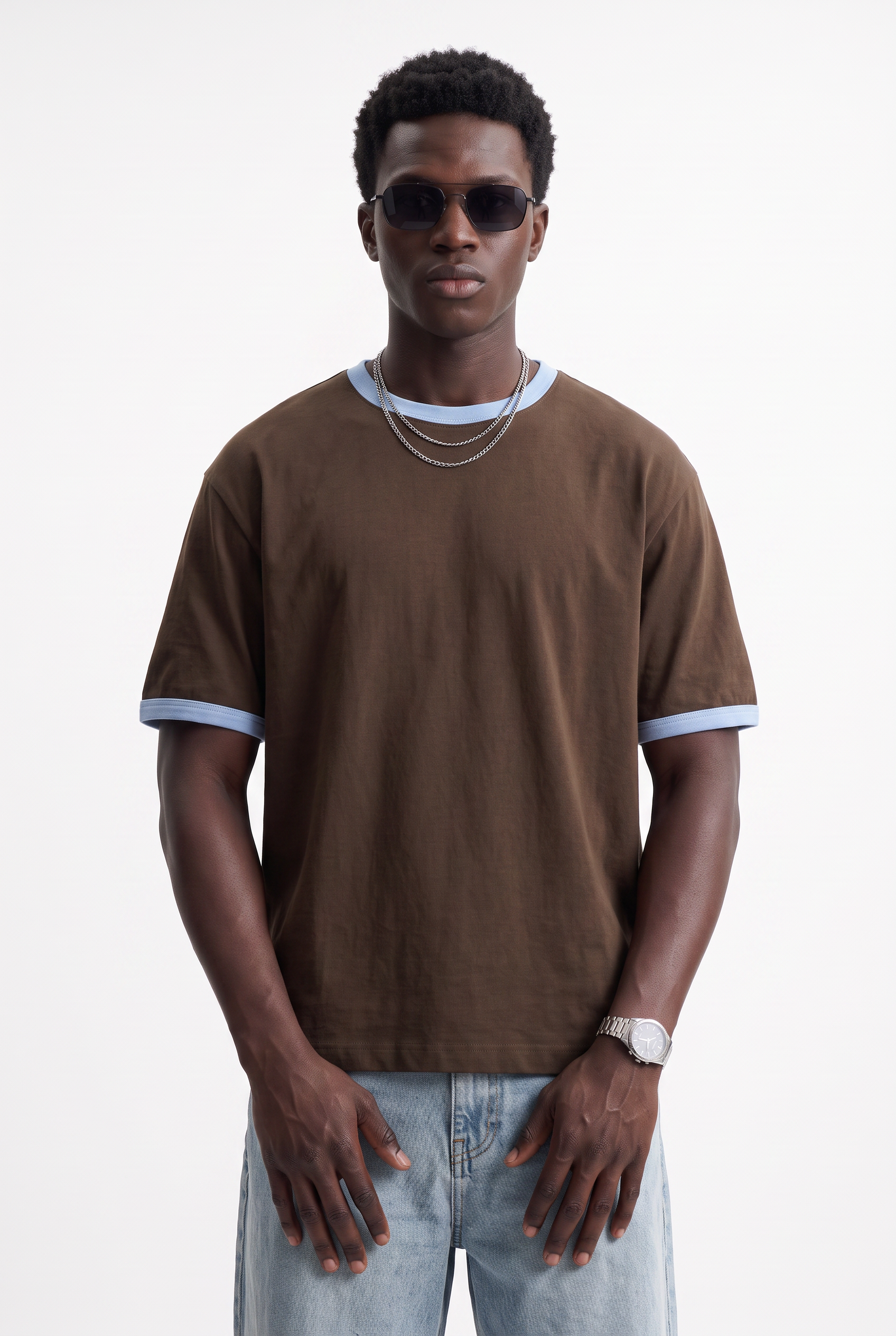 Brown Dropped Shoulder Oversized Tee