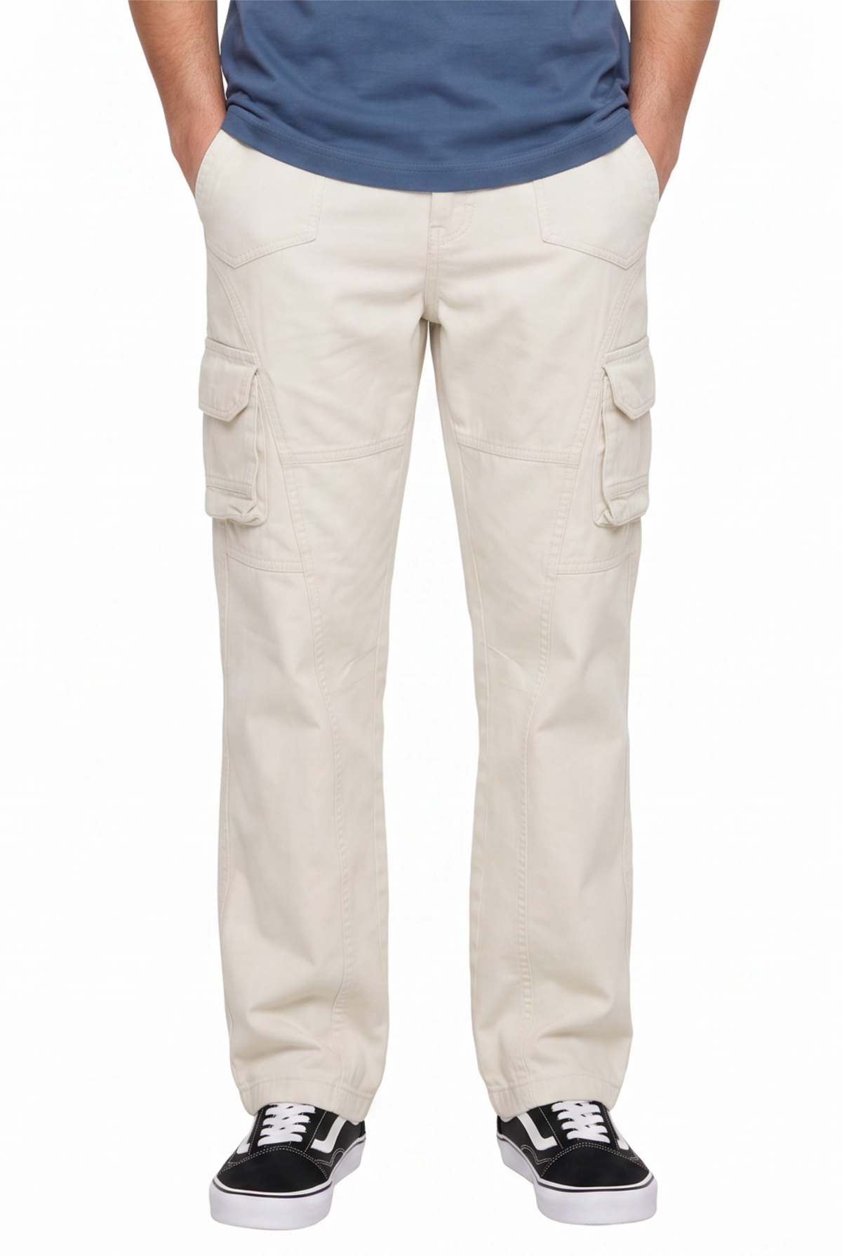Relaxed Fit Cream Cargo Trousers