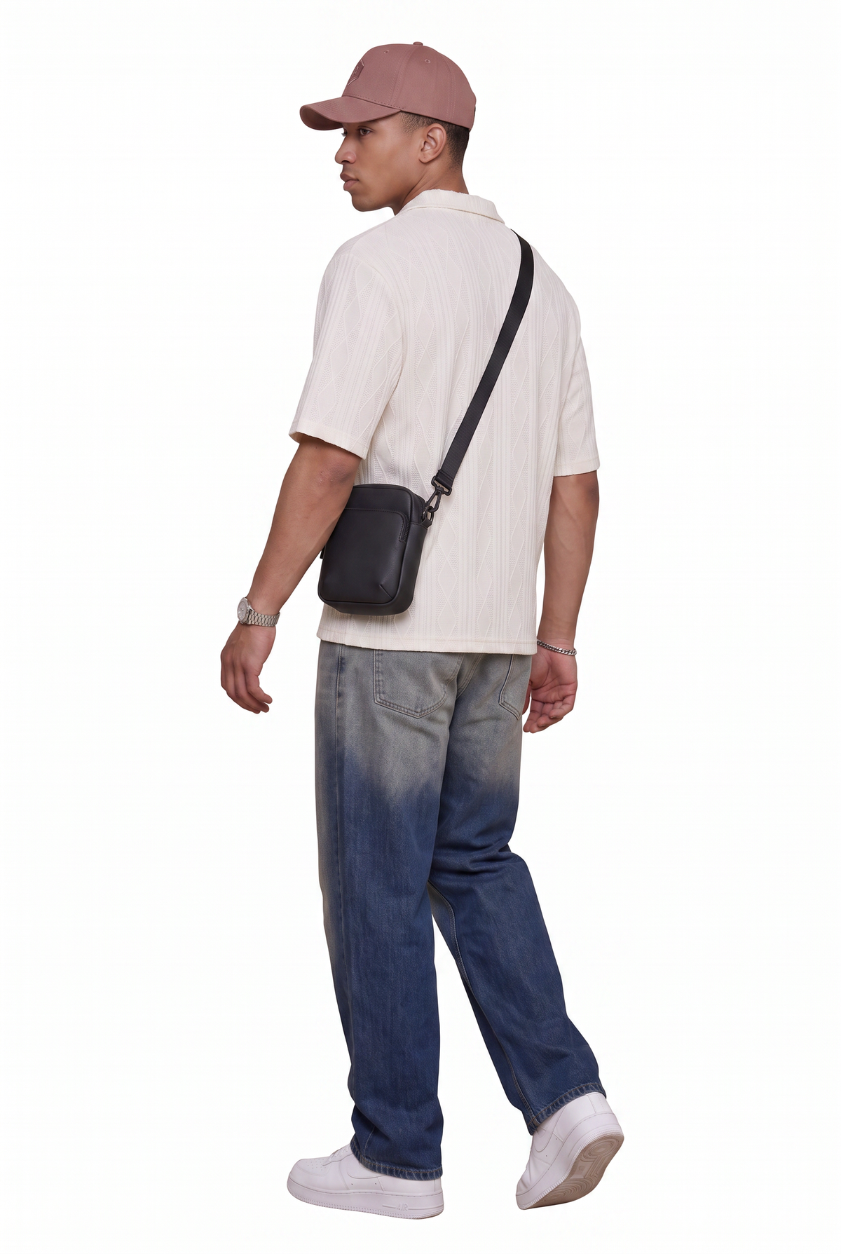 Textured Cream Open Collar Polo
