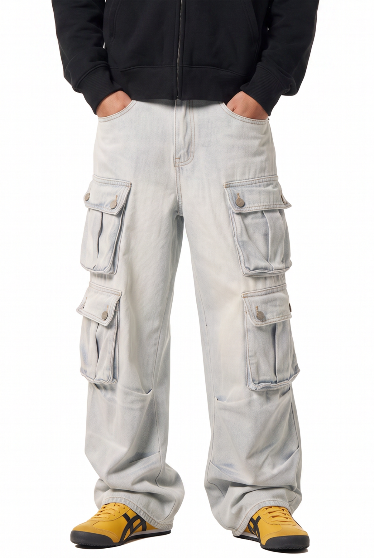Washed Light Grey Cargo Trousers