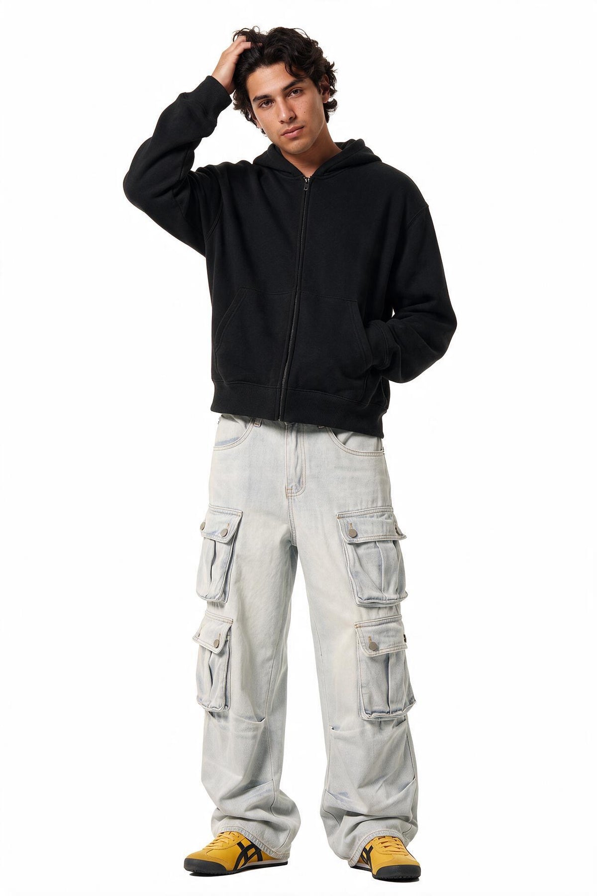 Washed Light Grey Cargo Trousers