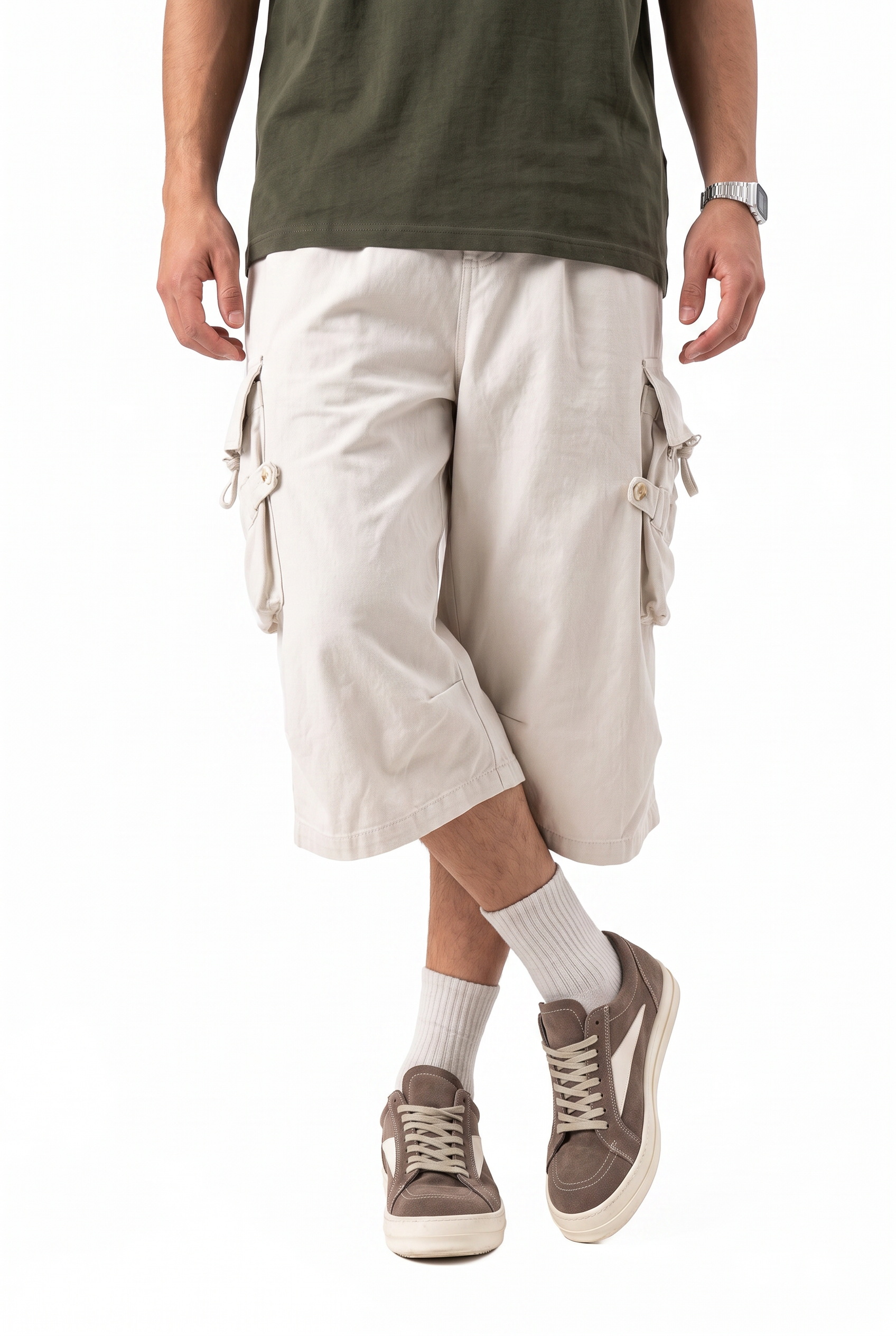 Beige Drawstring Chino Shorts