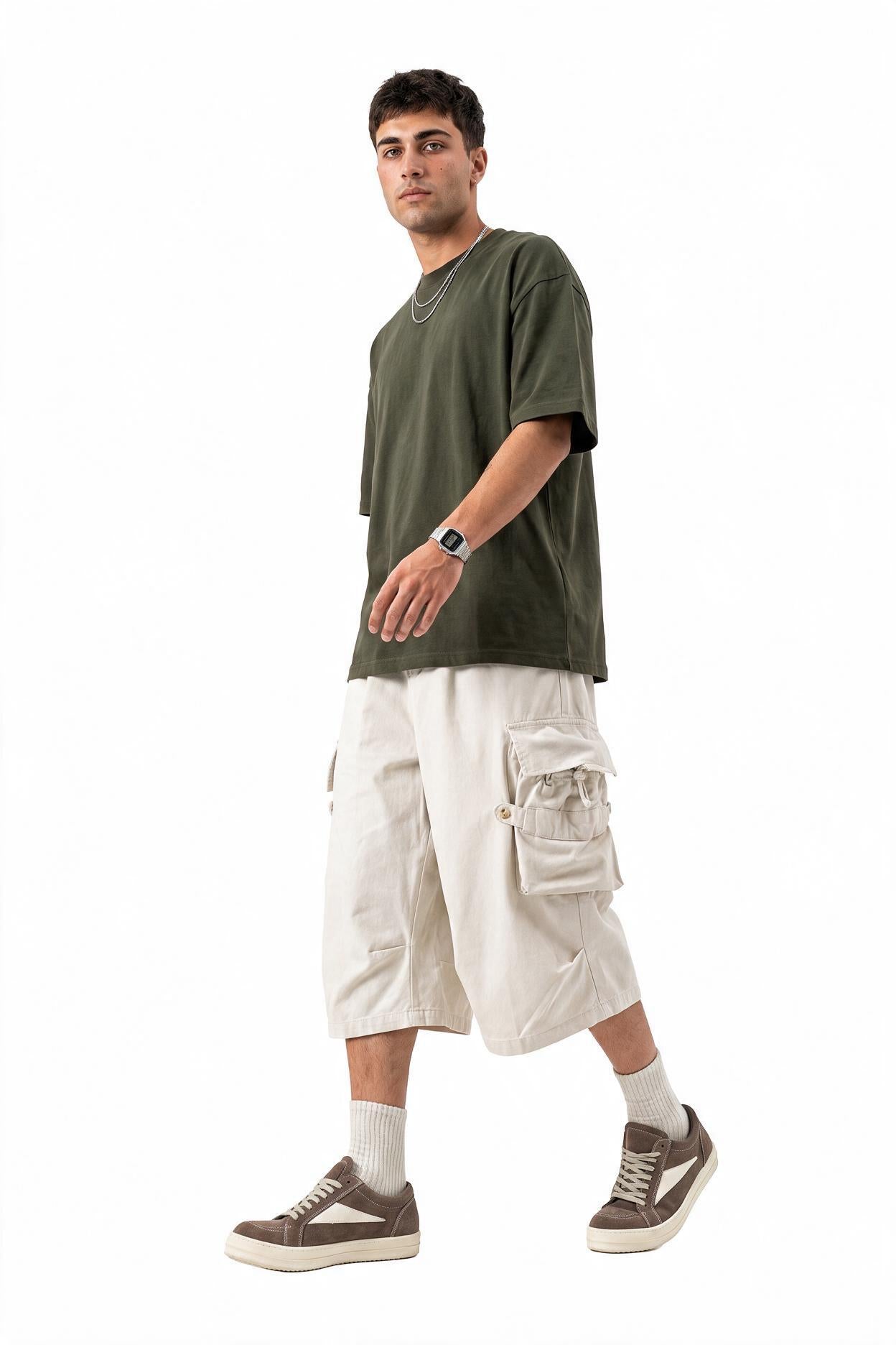 Beige Drawstring Chino Shorts