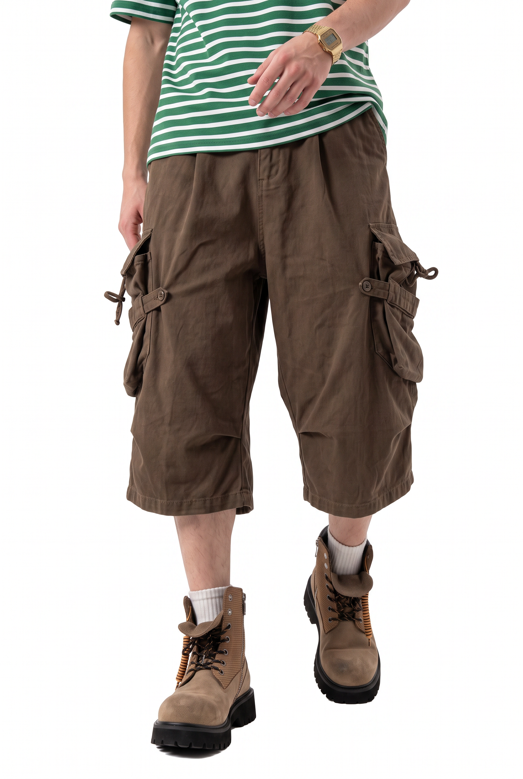 Brown Drawstring Cargo Shorts