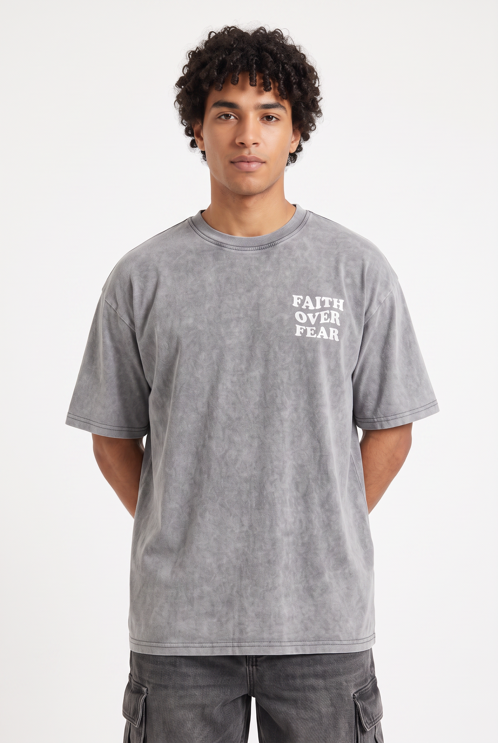 Grey Dropped Shoulder Oversized Tee