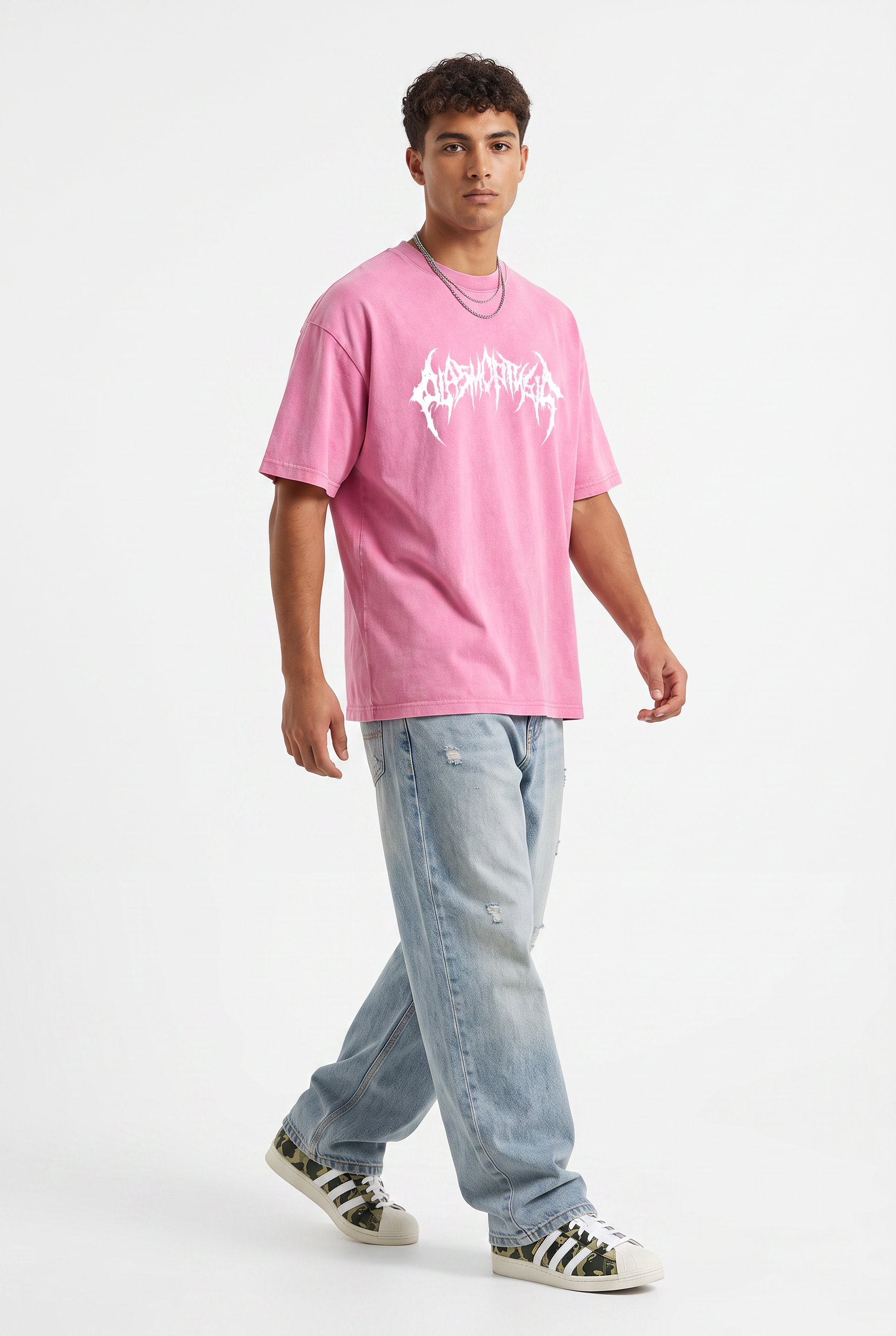 Pink Dropped Shoulder Oversized Tee