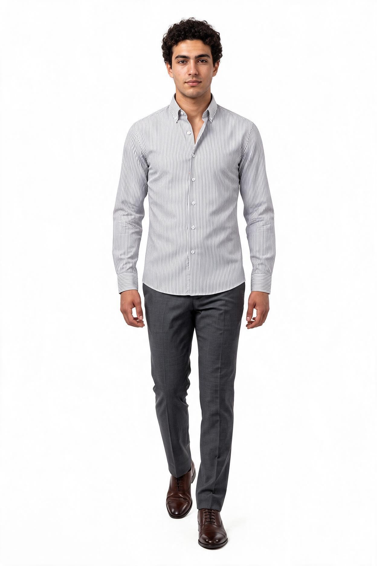 Grey Button-Down Slim Formal Shirt