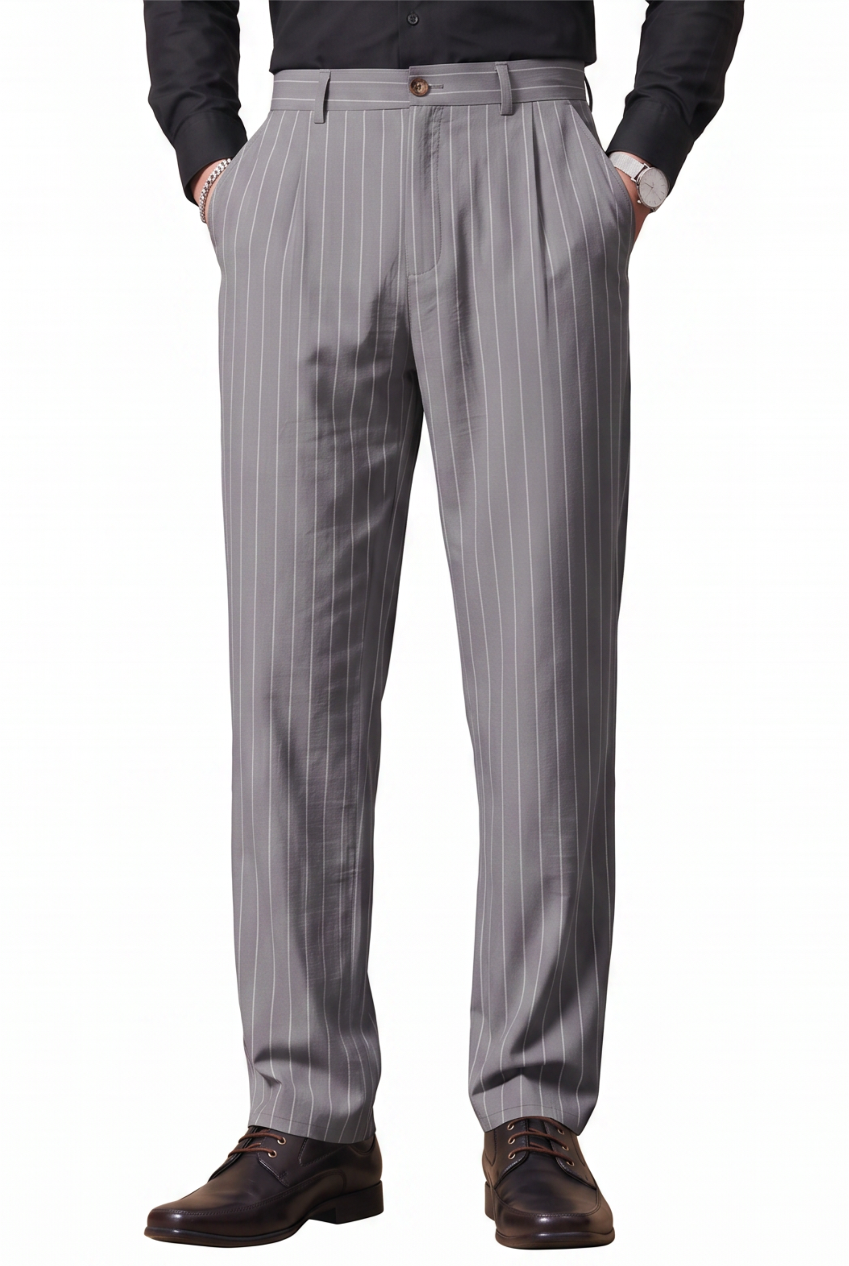 Grey Slim Flat-Front Formal Trousers