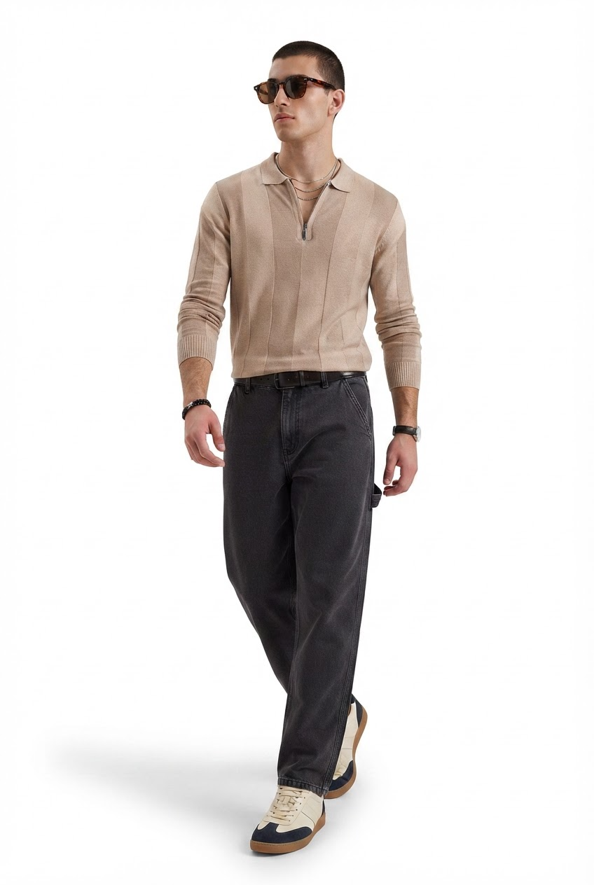 Beige Oversized Crew Neck Tee
