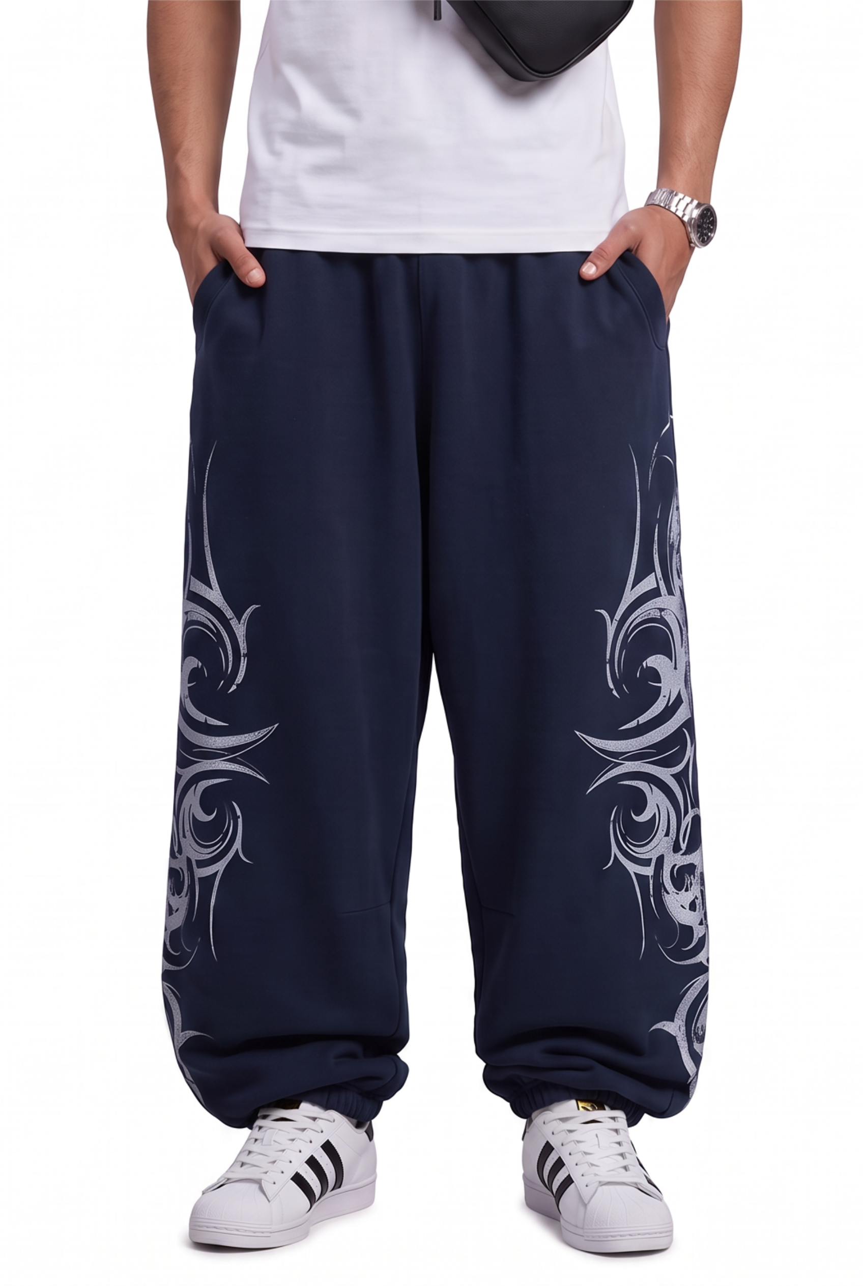 Navy Drawstring Straight Casual Trousers