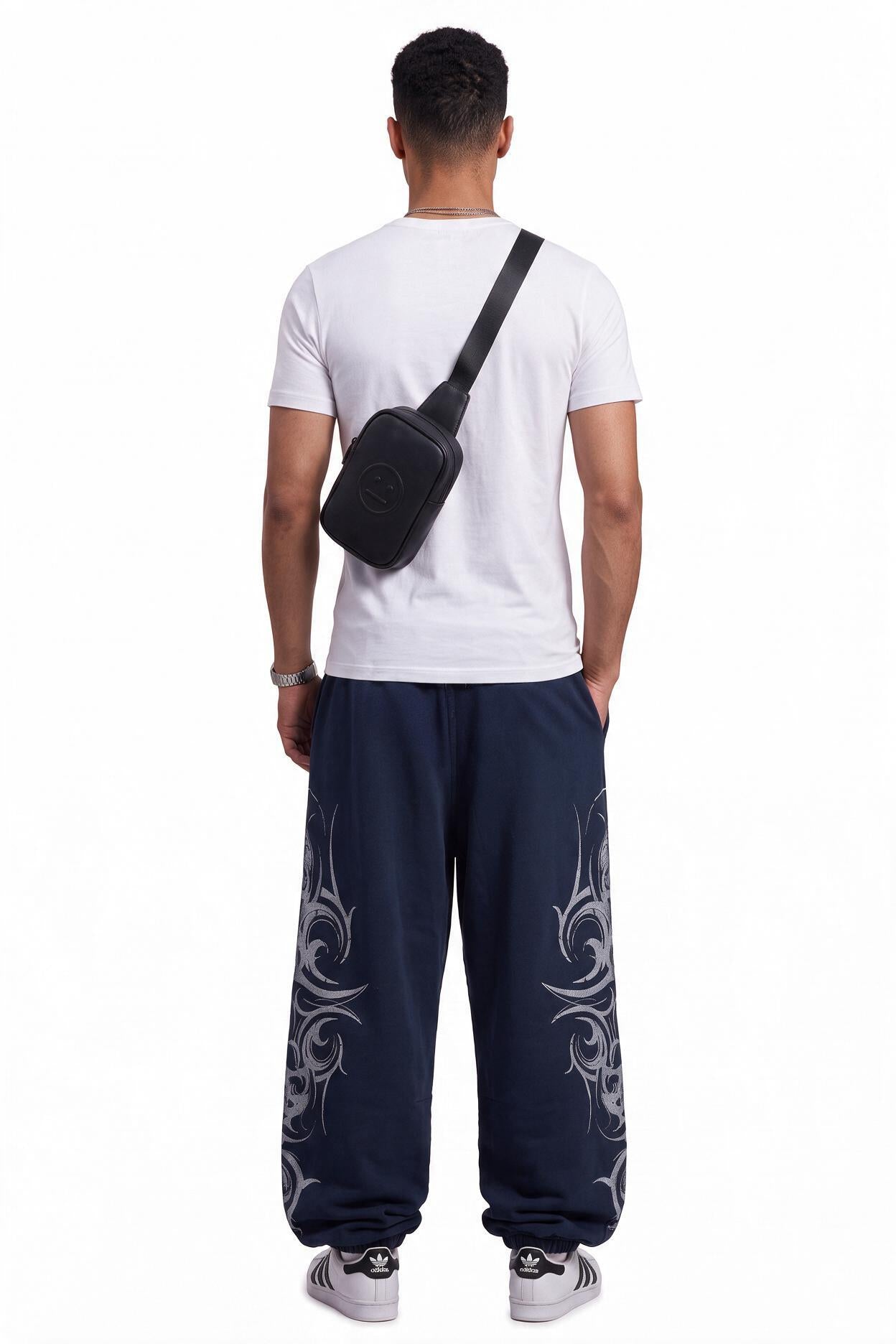 Navy Drawstring Straight Casual Trousers