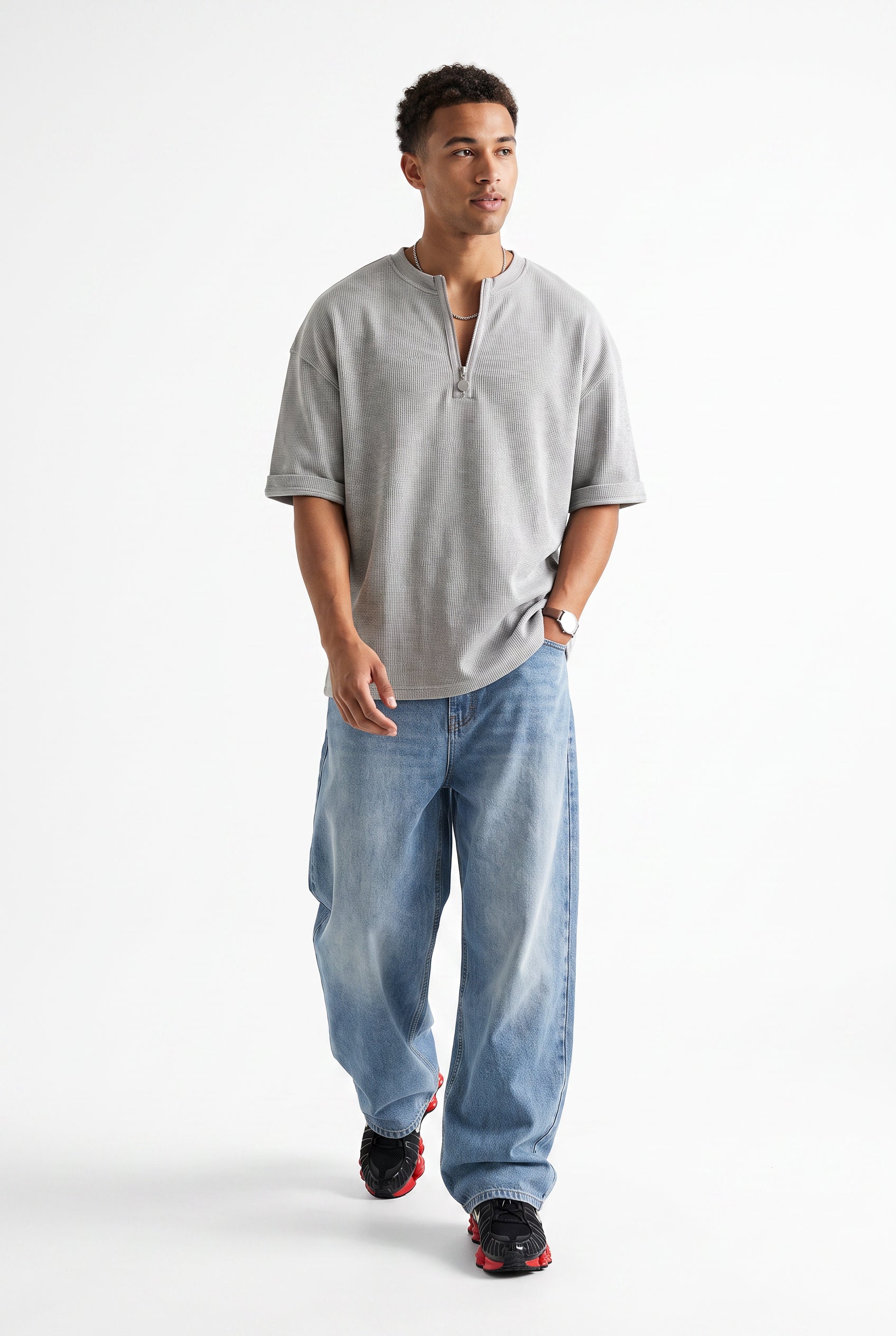 Grey Dropped Shoulder Oversized Tee