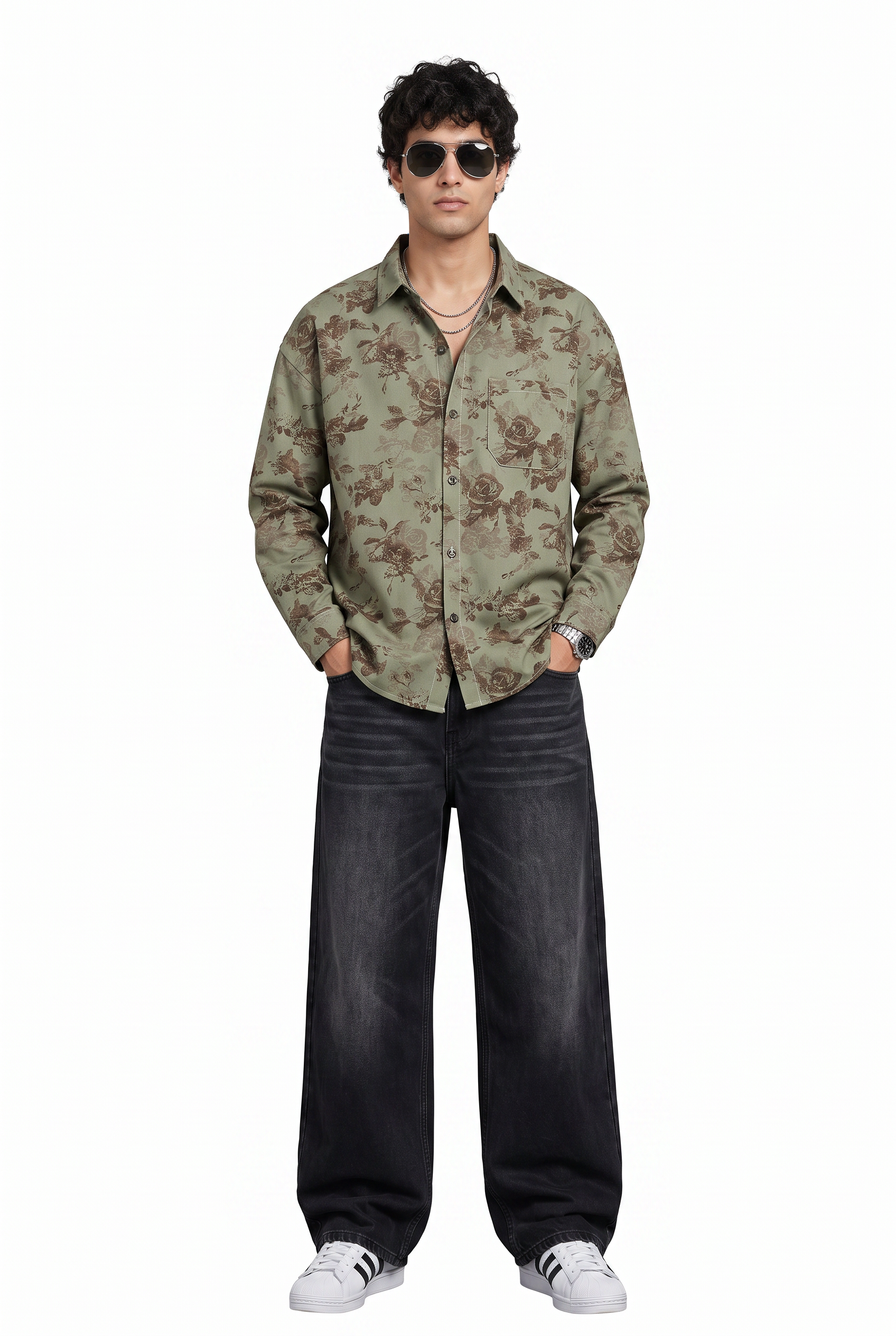 Olive Chest Pocket Casual Shirt