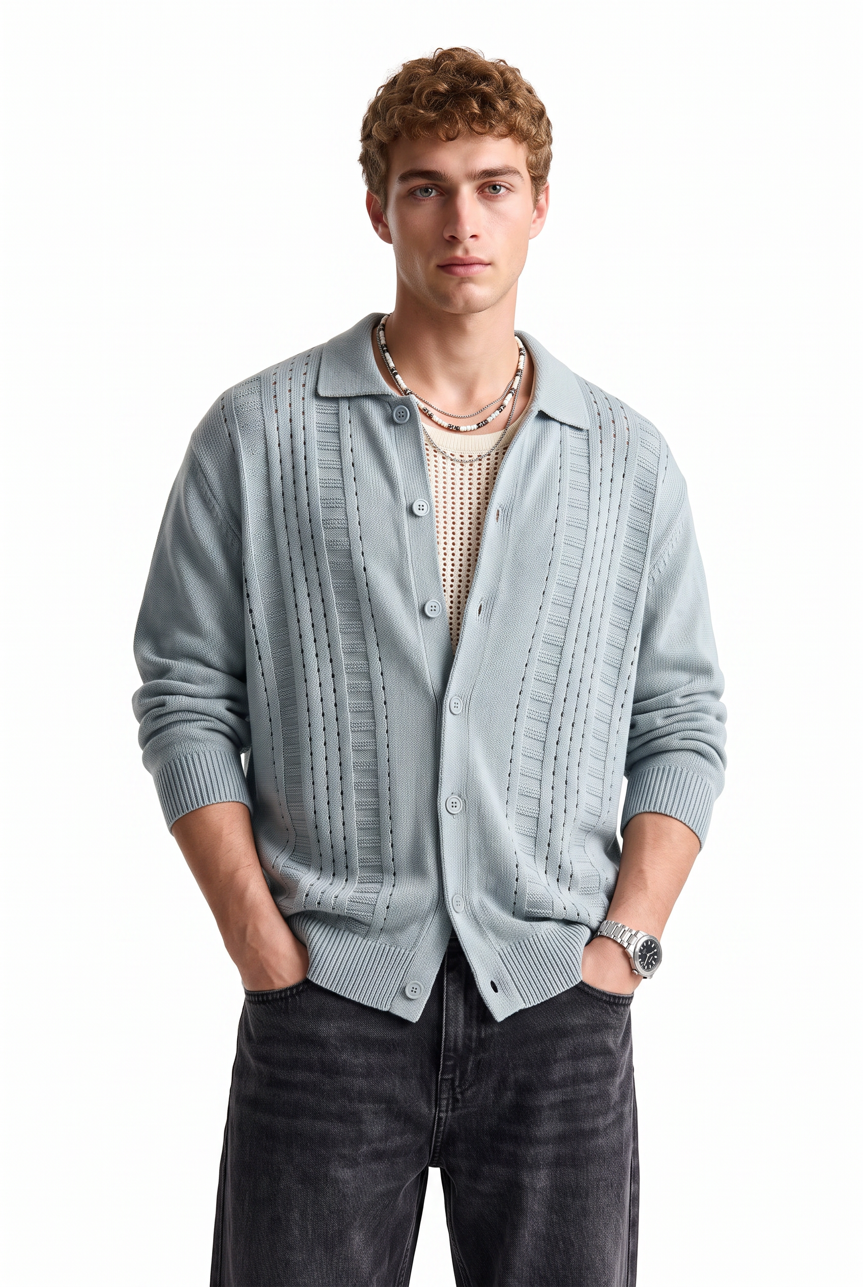 Steel Blue Ribbed Crew Neck Sweater