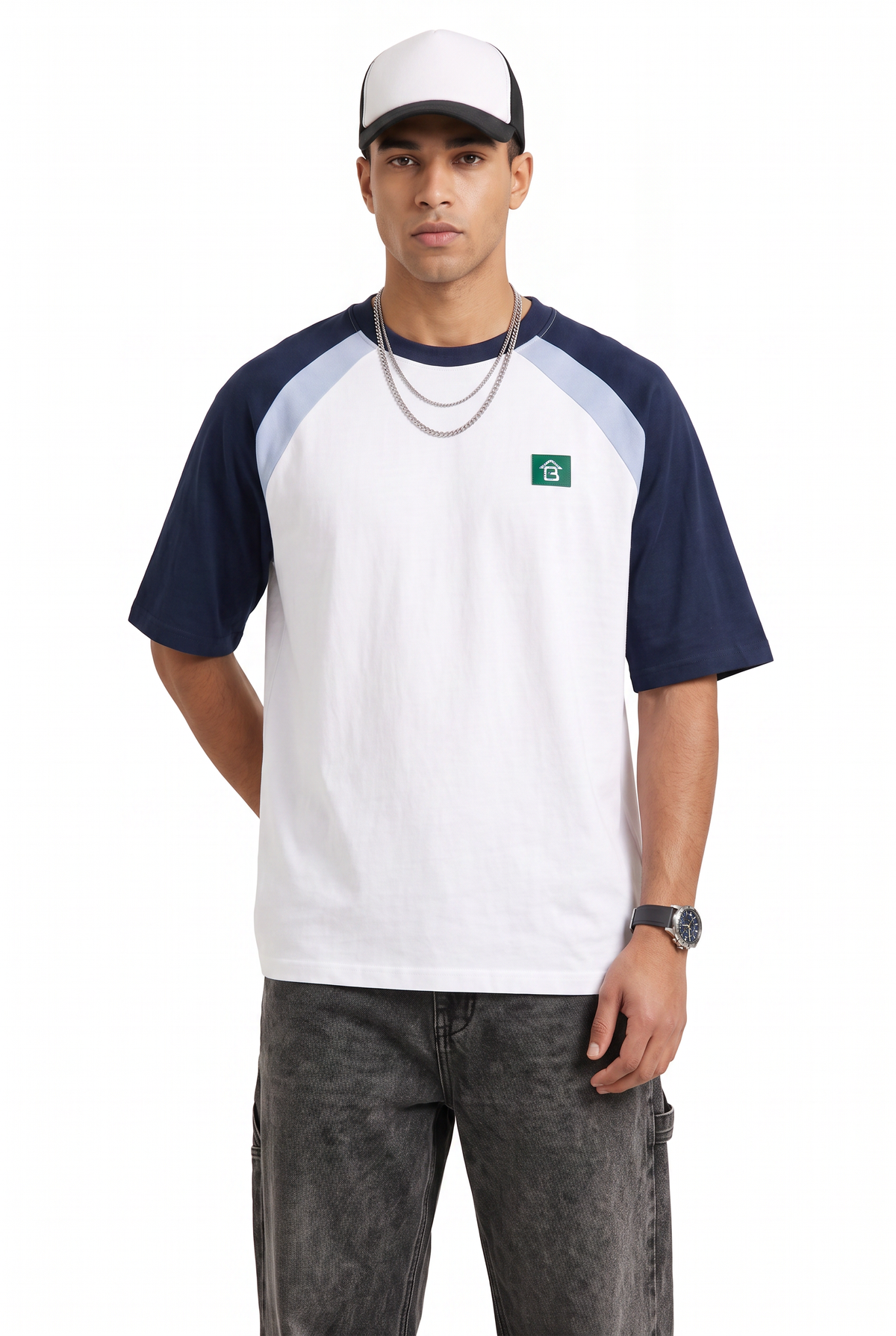 Colorblock Navy Raglan T-Shirt