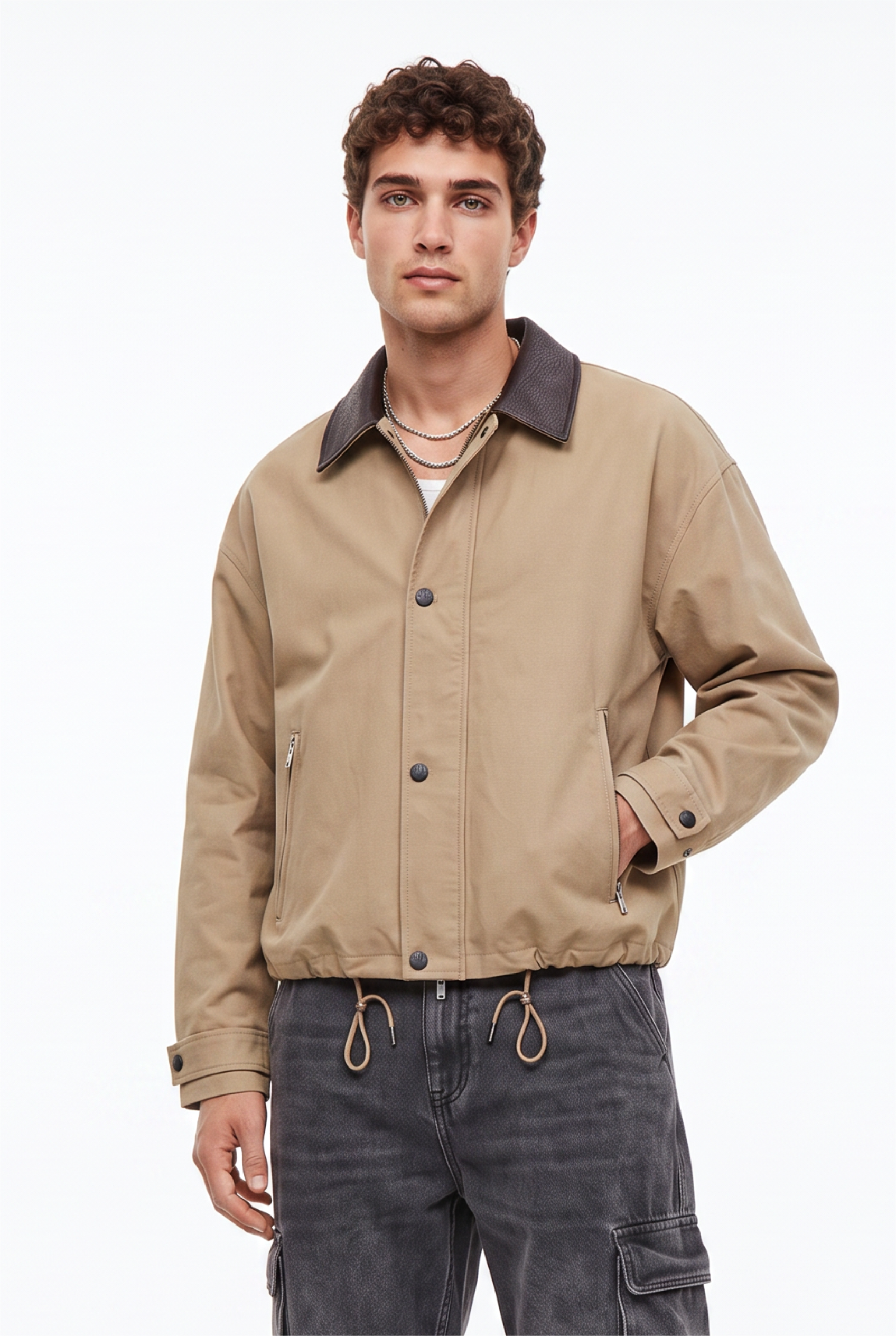 Beige Zip Placket Jacket