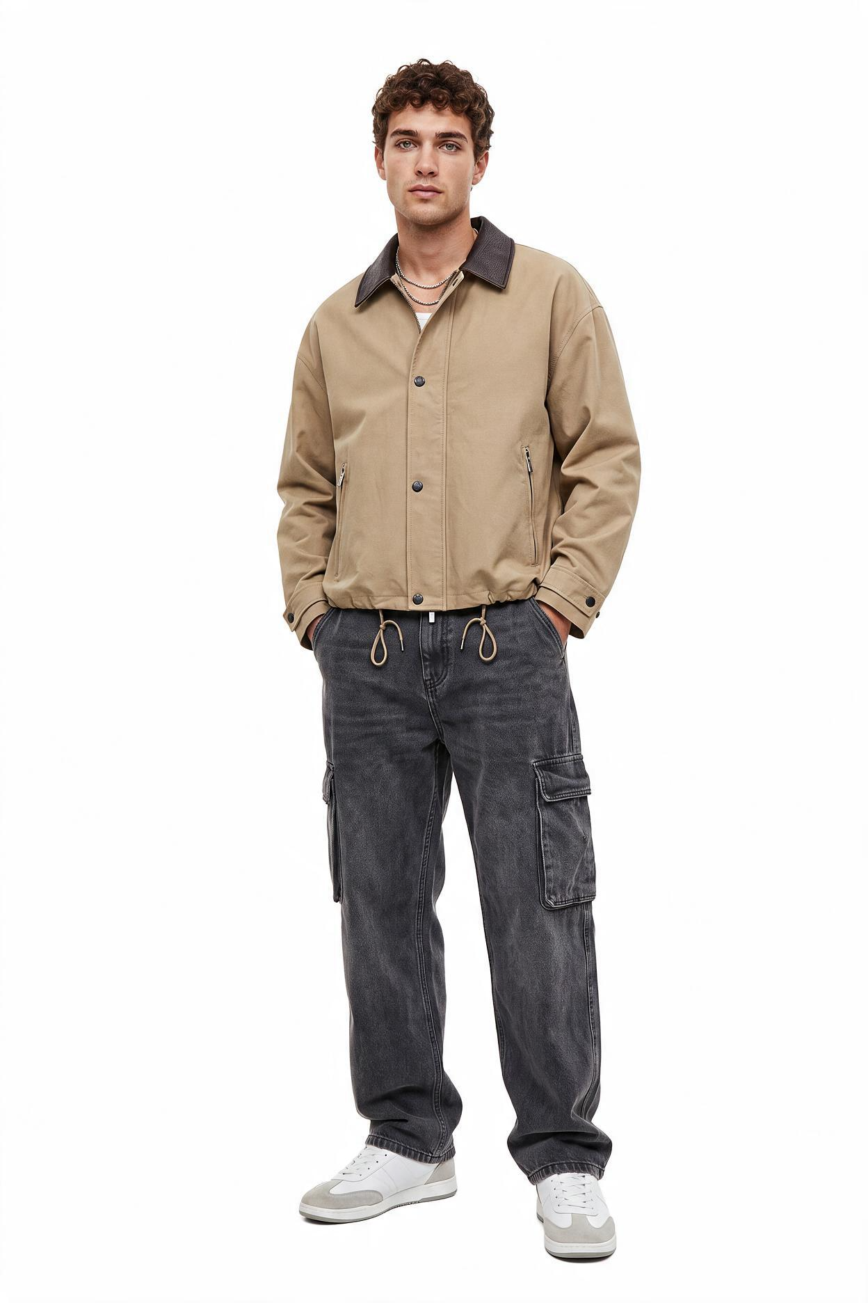 Beige Zip Placket Jacket