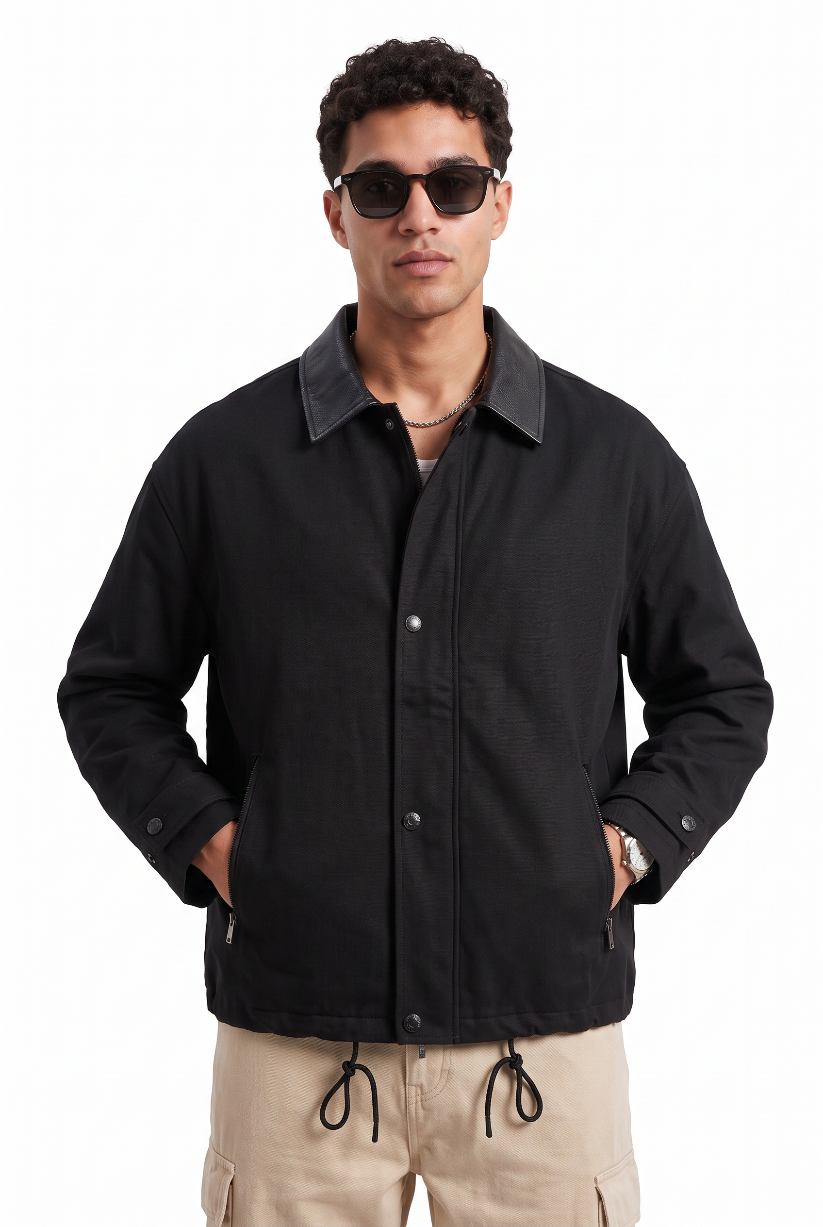 Black Zip Mandarin Collar Jacket
