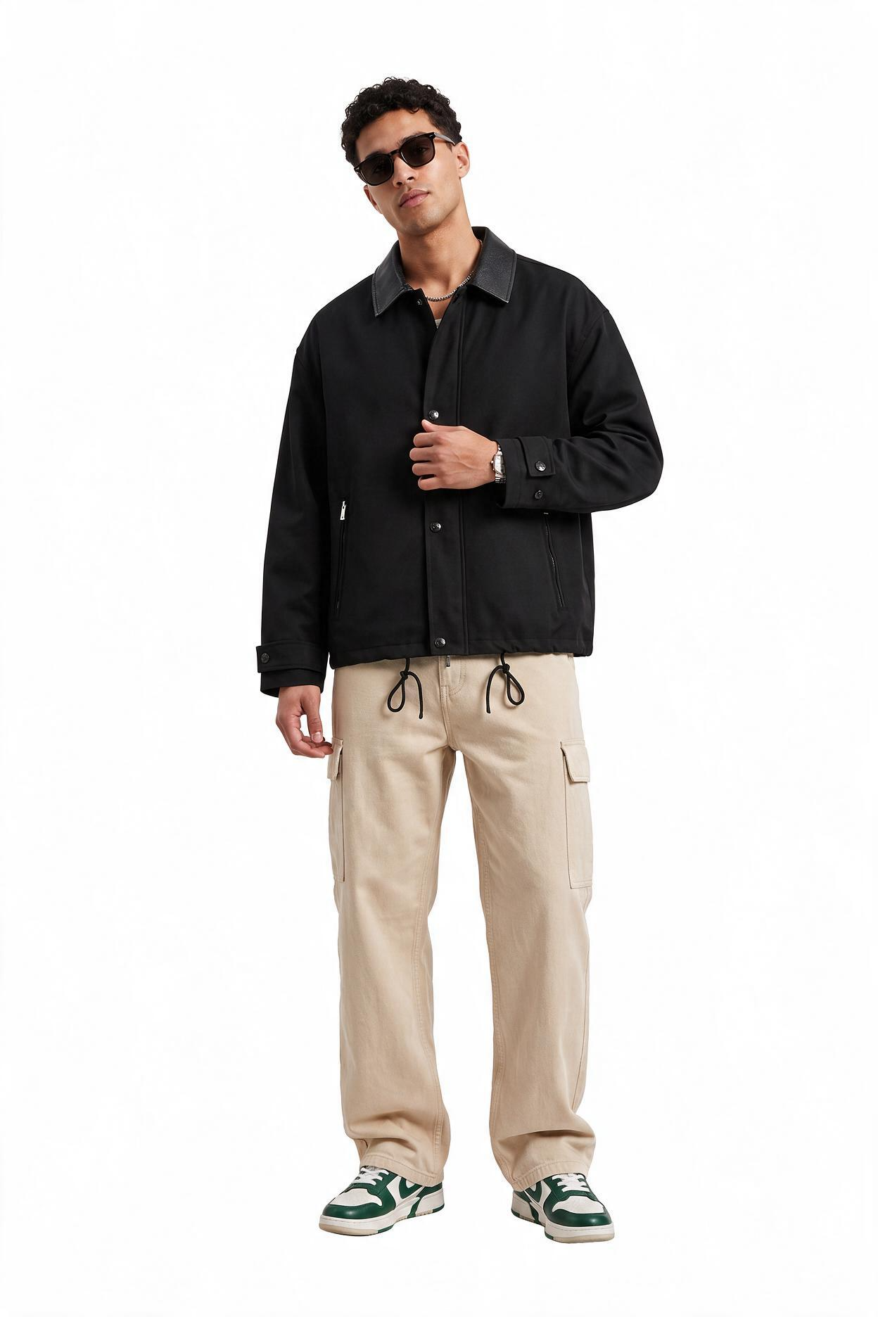 Black Zip Mandarin Collar Jacket