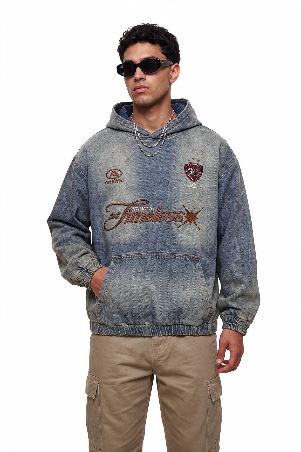 Steel Blue Oversized Drawstring Hoodie